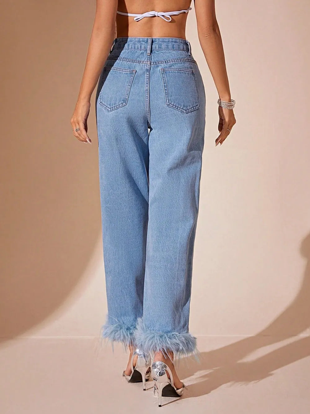 Plush Hem High Rise Straight Jeans – Trendsi | ClozArt