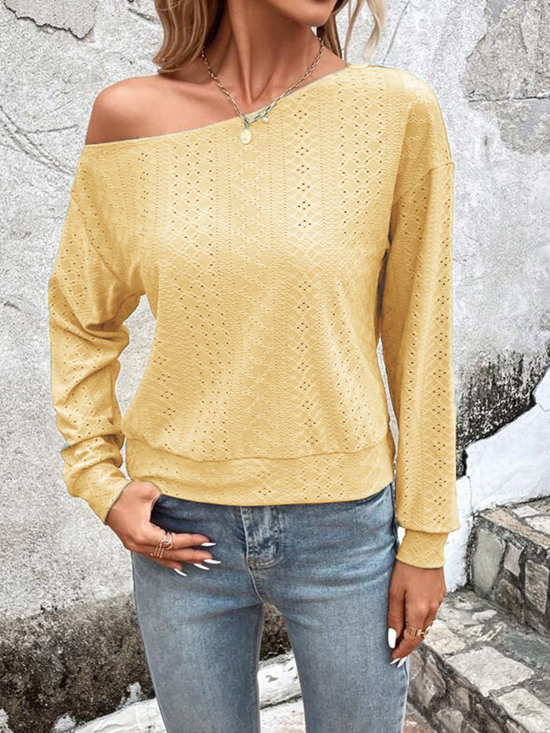 Eyelet Dropped Shoulder Blouse – Trendsi | ClozArt
