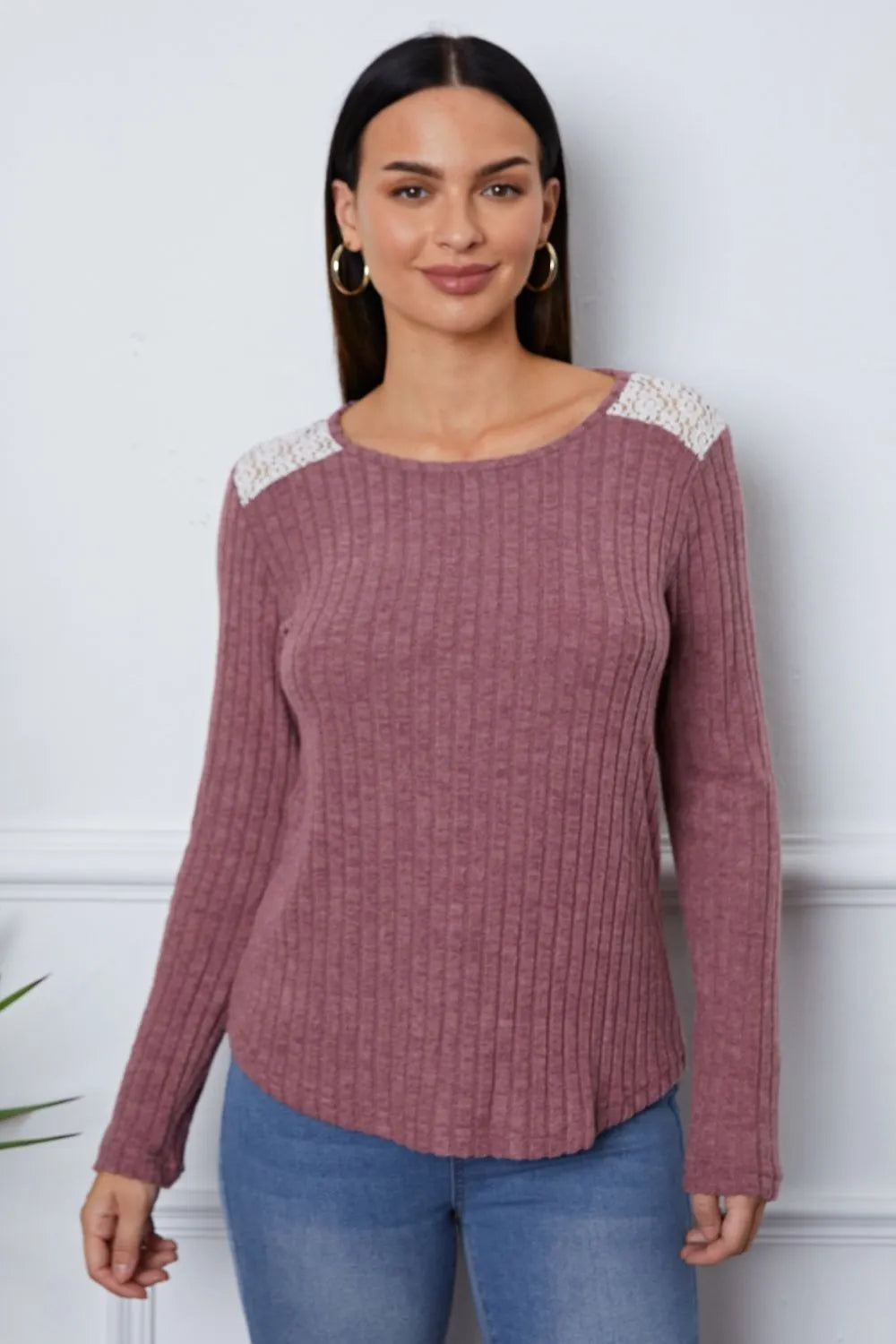 Lace Detail Long Sleeve T-Shirt – Trendsi | ClozArt