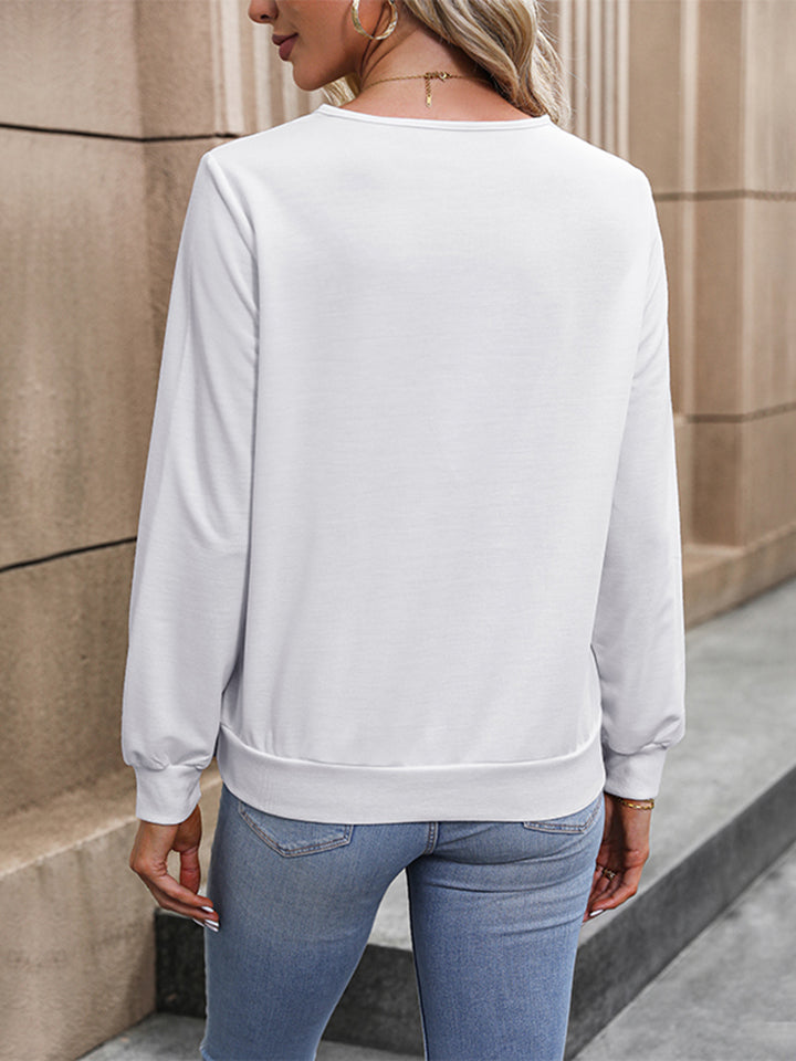 Perfee V-Neck Long Sleeve Blouse – Trendsi | ClozArt