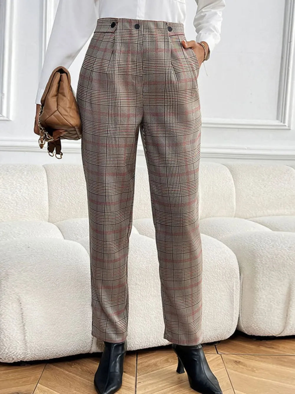 Perfee Plaid Straight Pants with Pockets – Trendsi | ClozArt