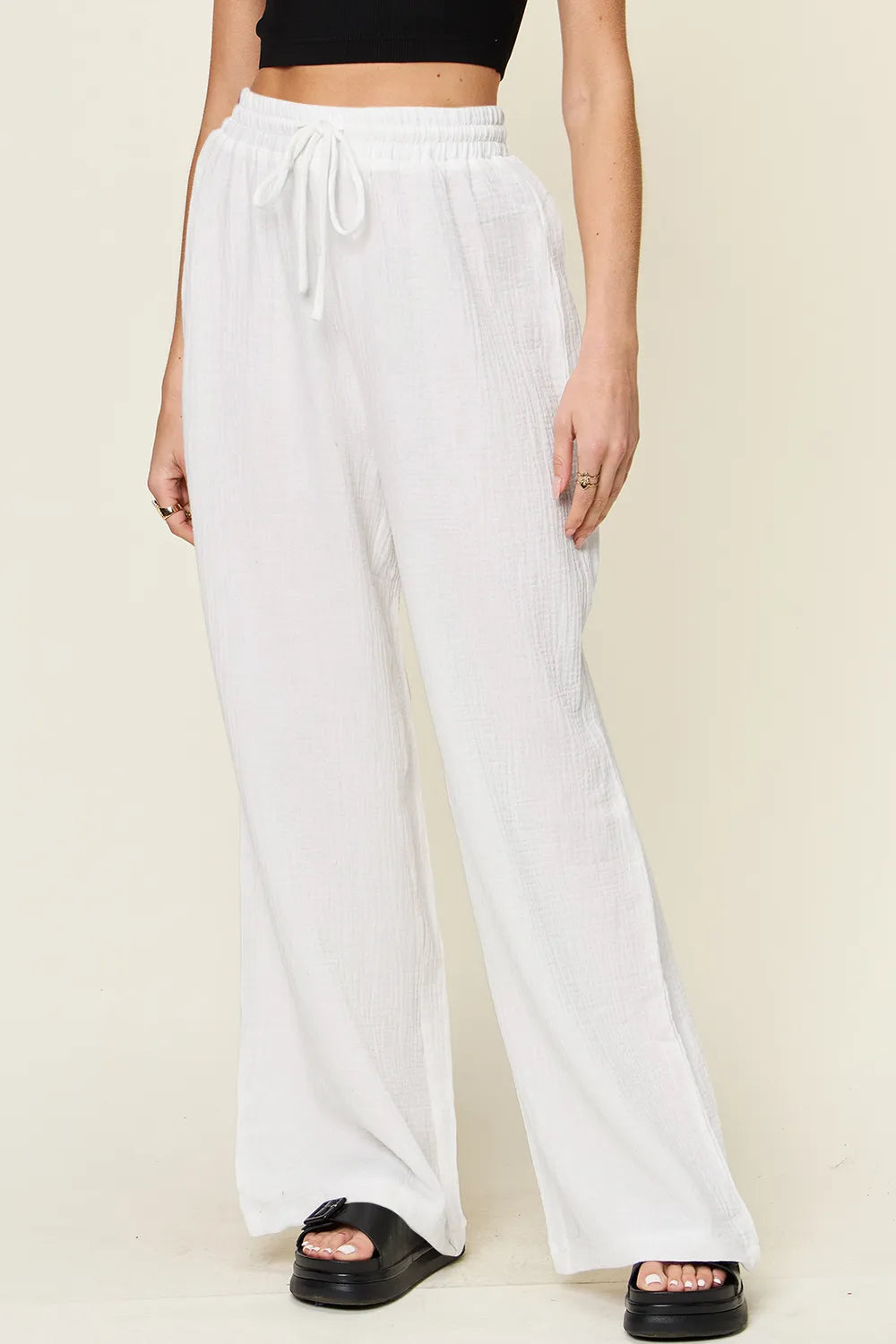 Double Take Full Size Texture Drawstring Wide Leg Pants – Trendsi | ClozArt