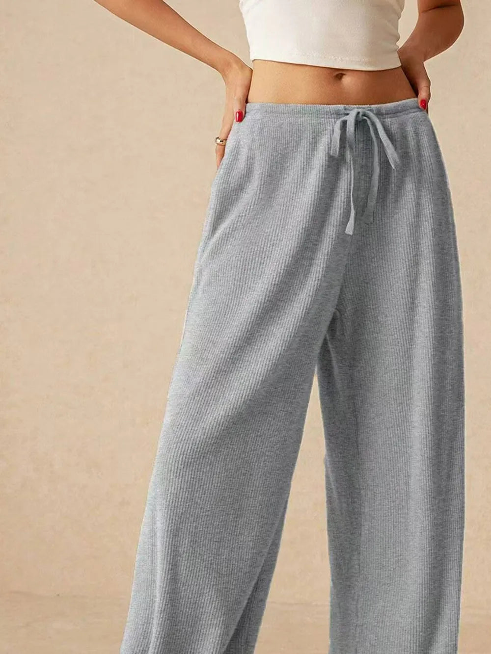 Ribbed Drawstring Wide Leg Pants – Trendsi | ClozArt