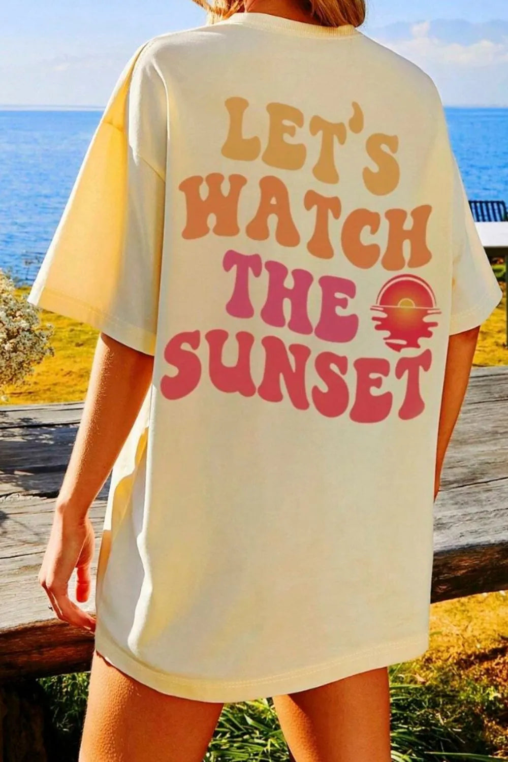 LET'S WATCH THE SUNSET Round Neck T-Shirt – Trendsi | ClozArt