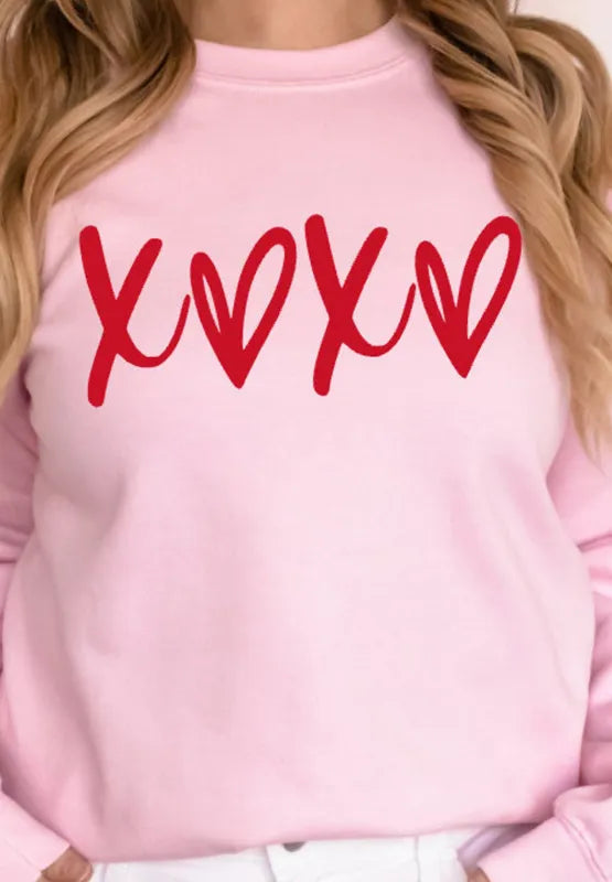 Valentine’s Day XOXO Round Neck Drop Shoulder Sweatshirt – Trendsi | ClozArt