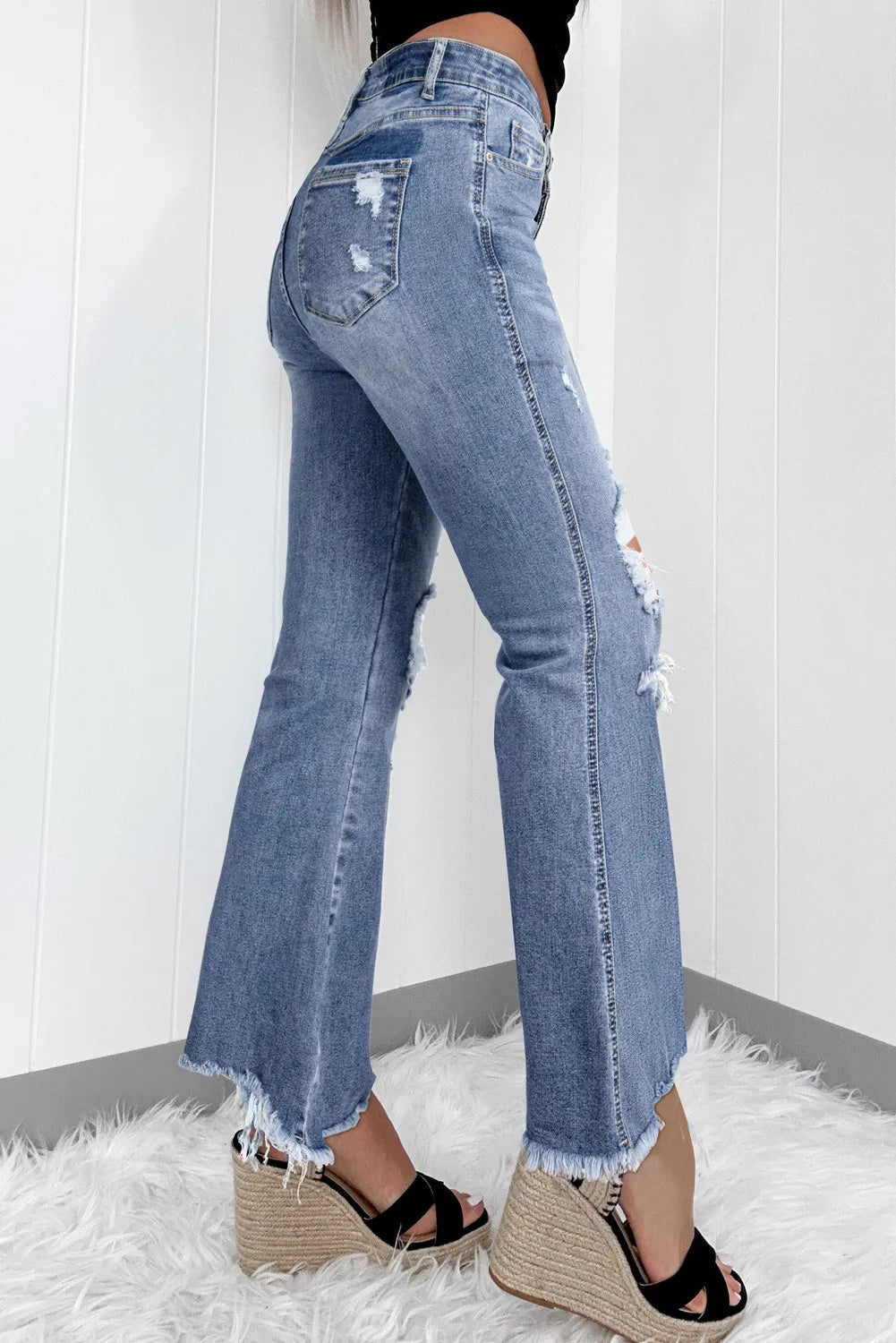 Distressed Raw Hem Bootcut Jeans – Trendsi | ClozArt