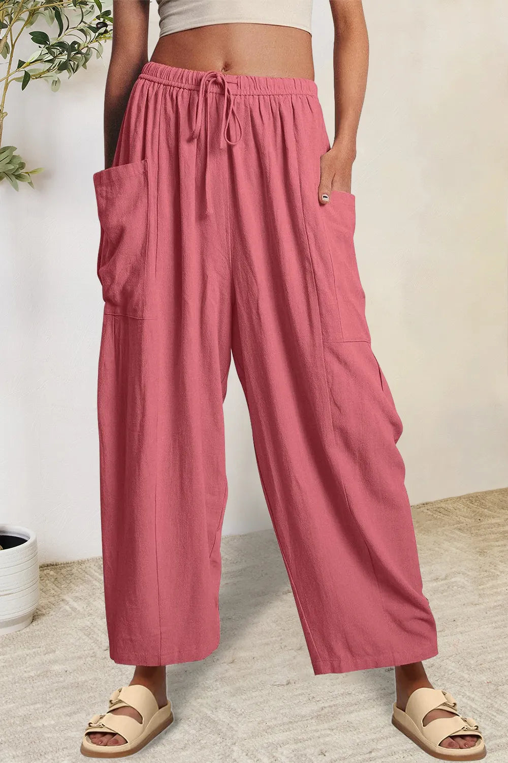 Full Size Pocketed Drawstring Wide Leg Pants – Trendsi | ClozArt