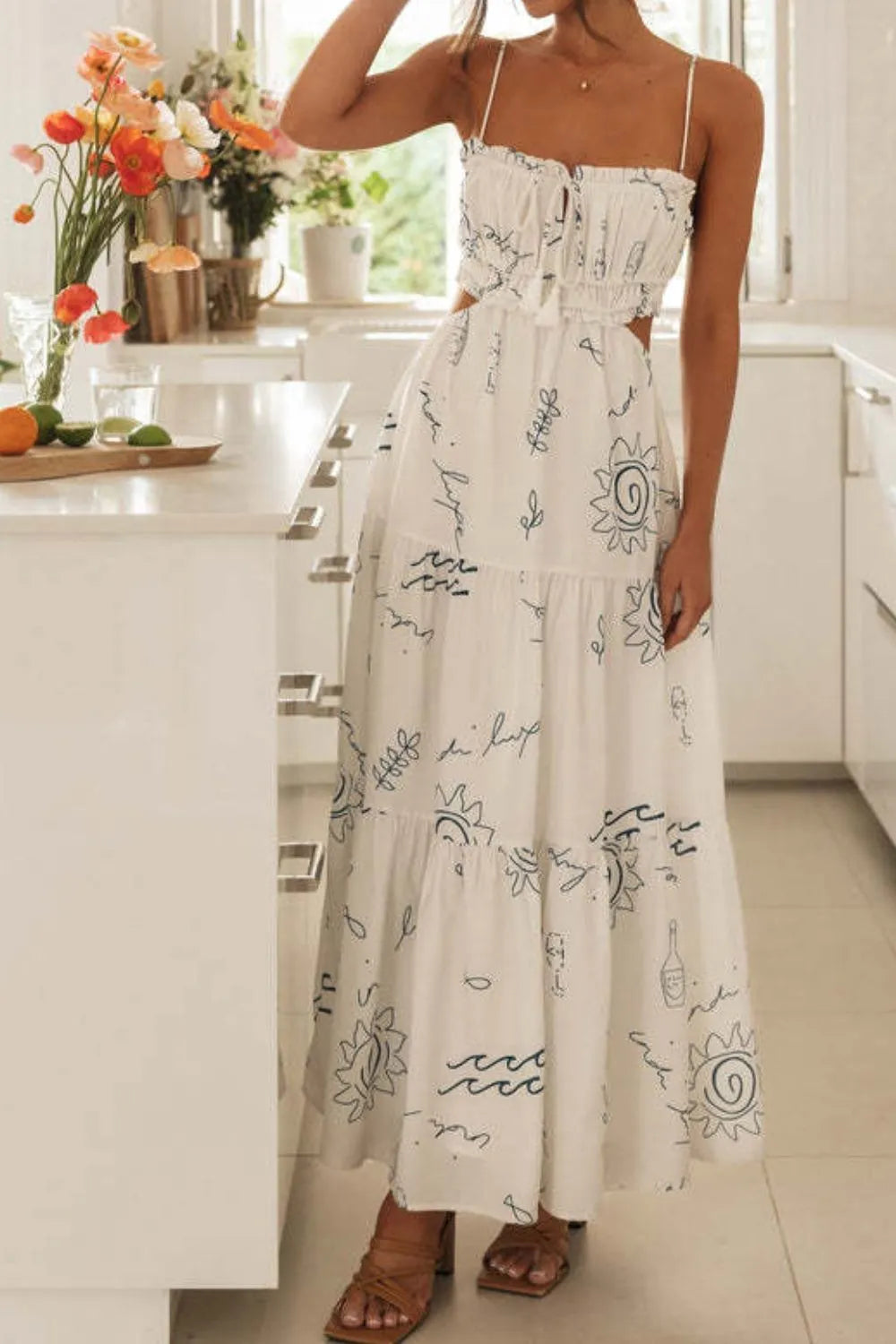 Cutout Printed Sleeveless Midi Cami Dress – Trendsi | ClozArt