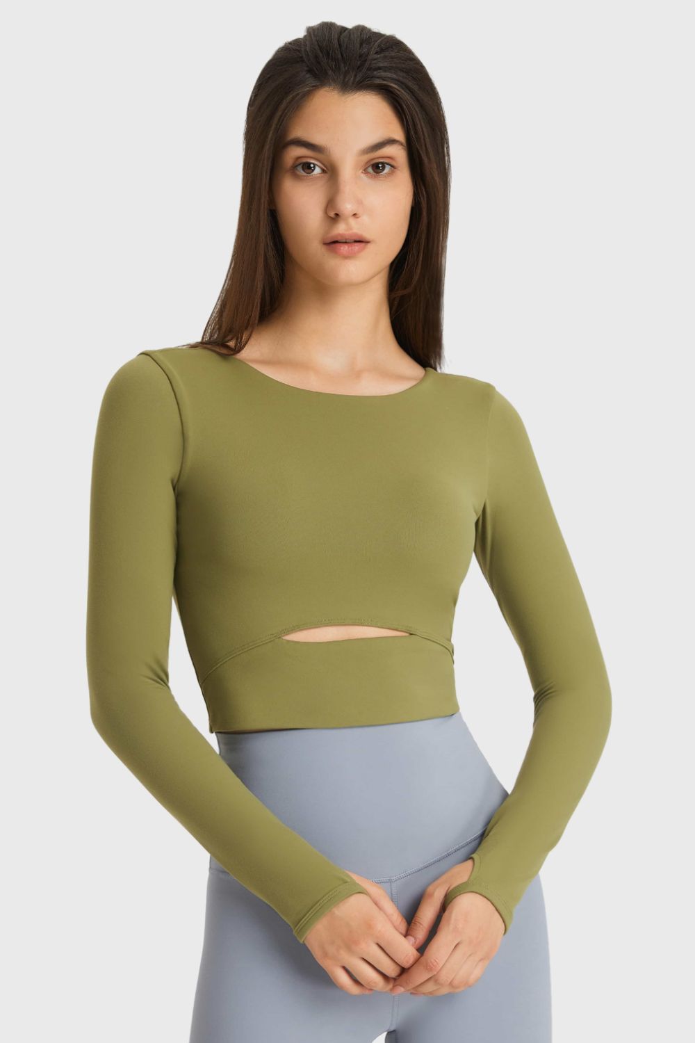 Millennia Cutout Long Sleeve Cropped Sports Top – Trendsi | ClozArt