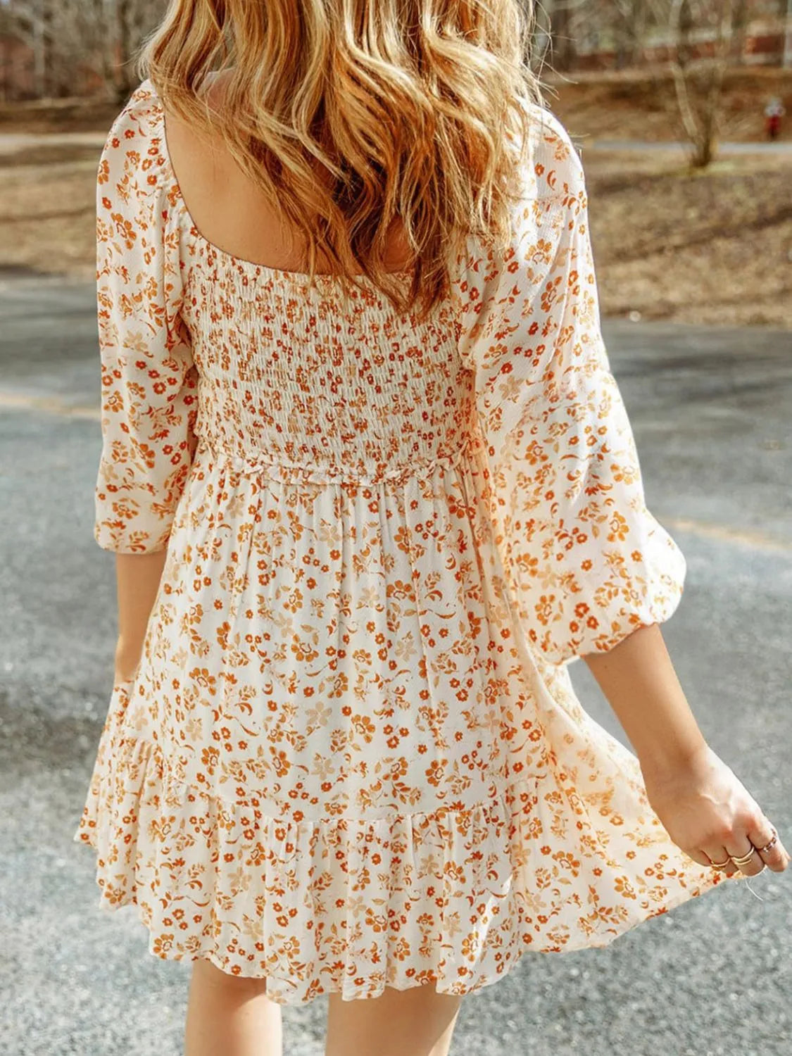 Smocked Floral Square Neck Dress – Trendsi | ClozArt