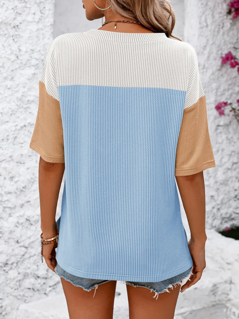 Mandy Color Block Round Neck Half Sleeve T-Shirt – Trendsi | ClozArt