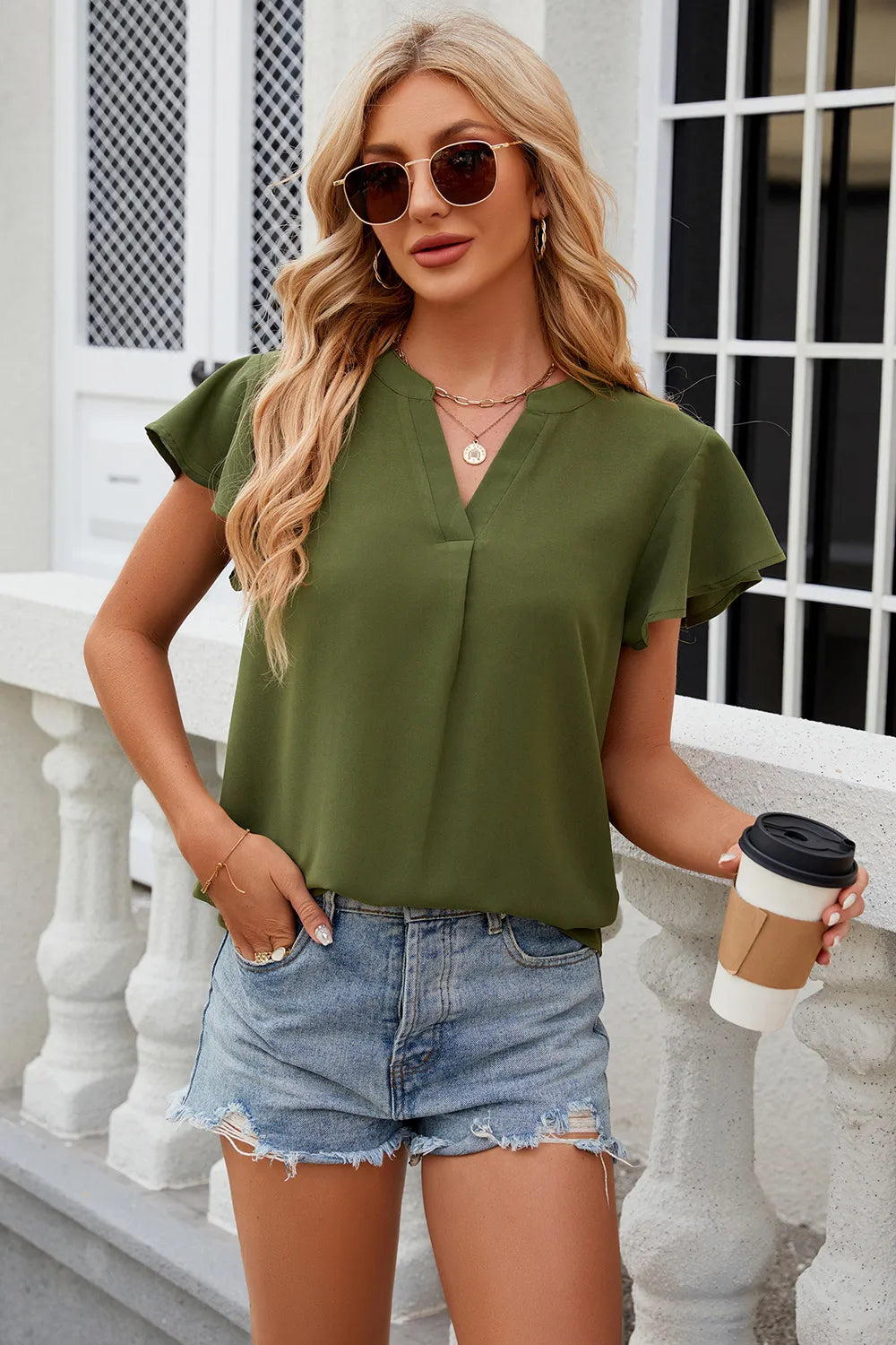 Notched Cap Sleeve T-Shirt – Trendsi | ClozArt