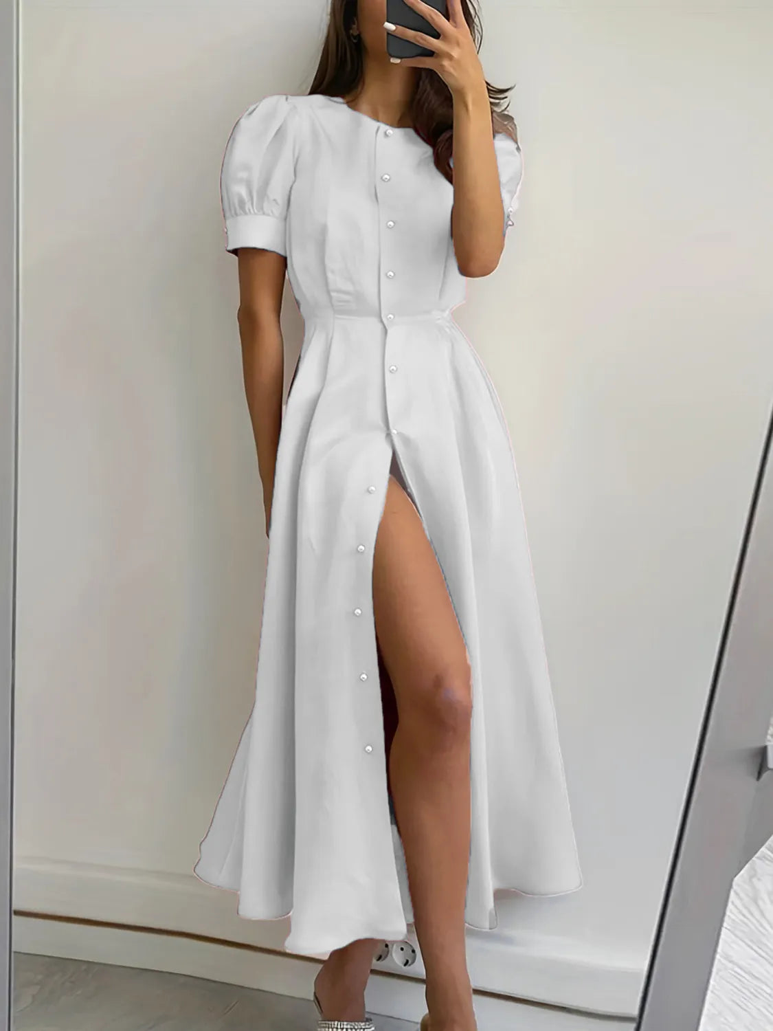 Button Down Short Sleeve Dress – Trendsi | ClozArt