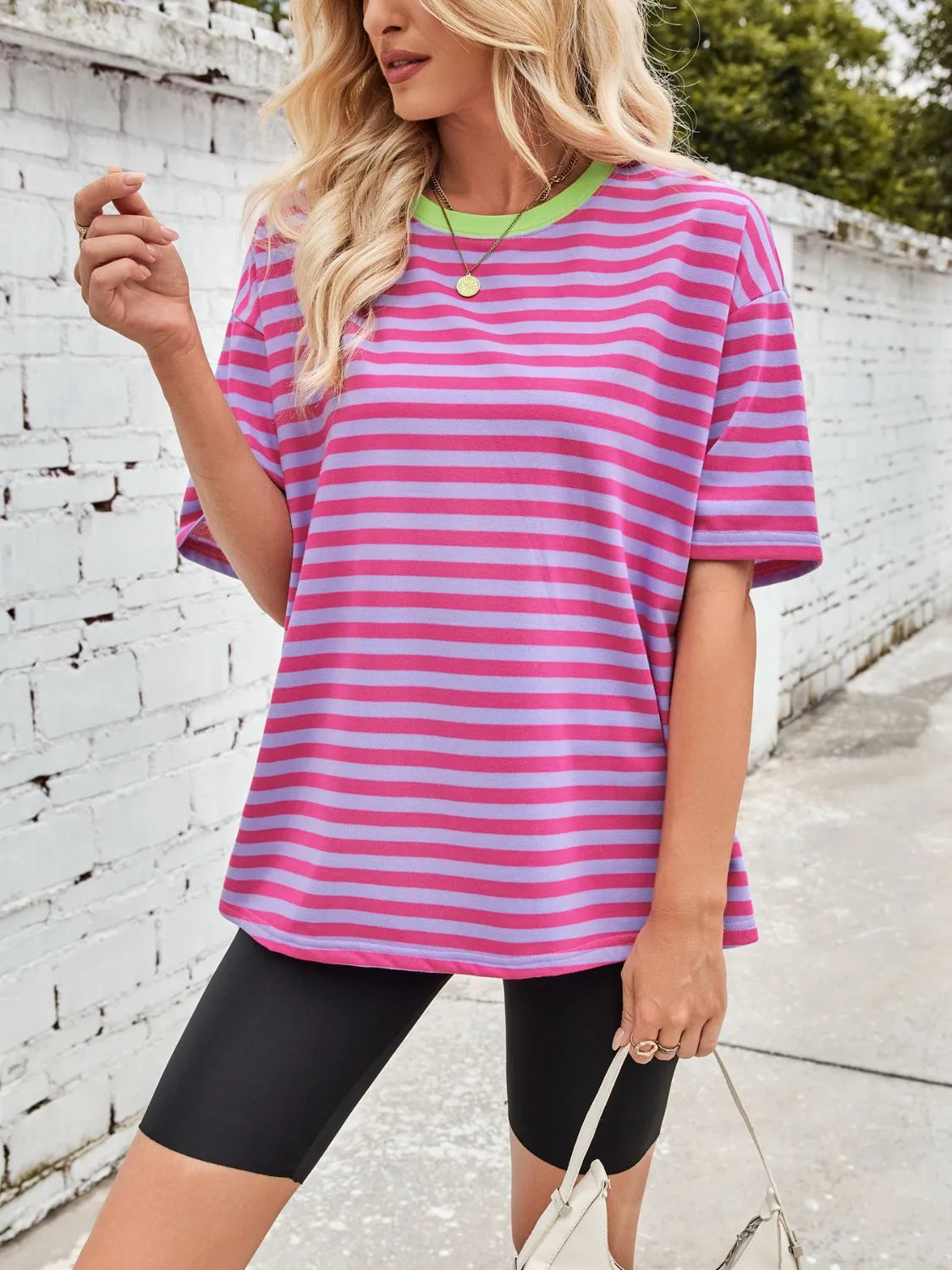 Contrast Striped Round Neck T-Shirt – Trendsi | ClozArt