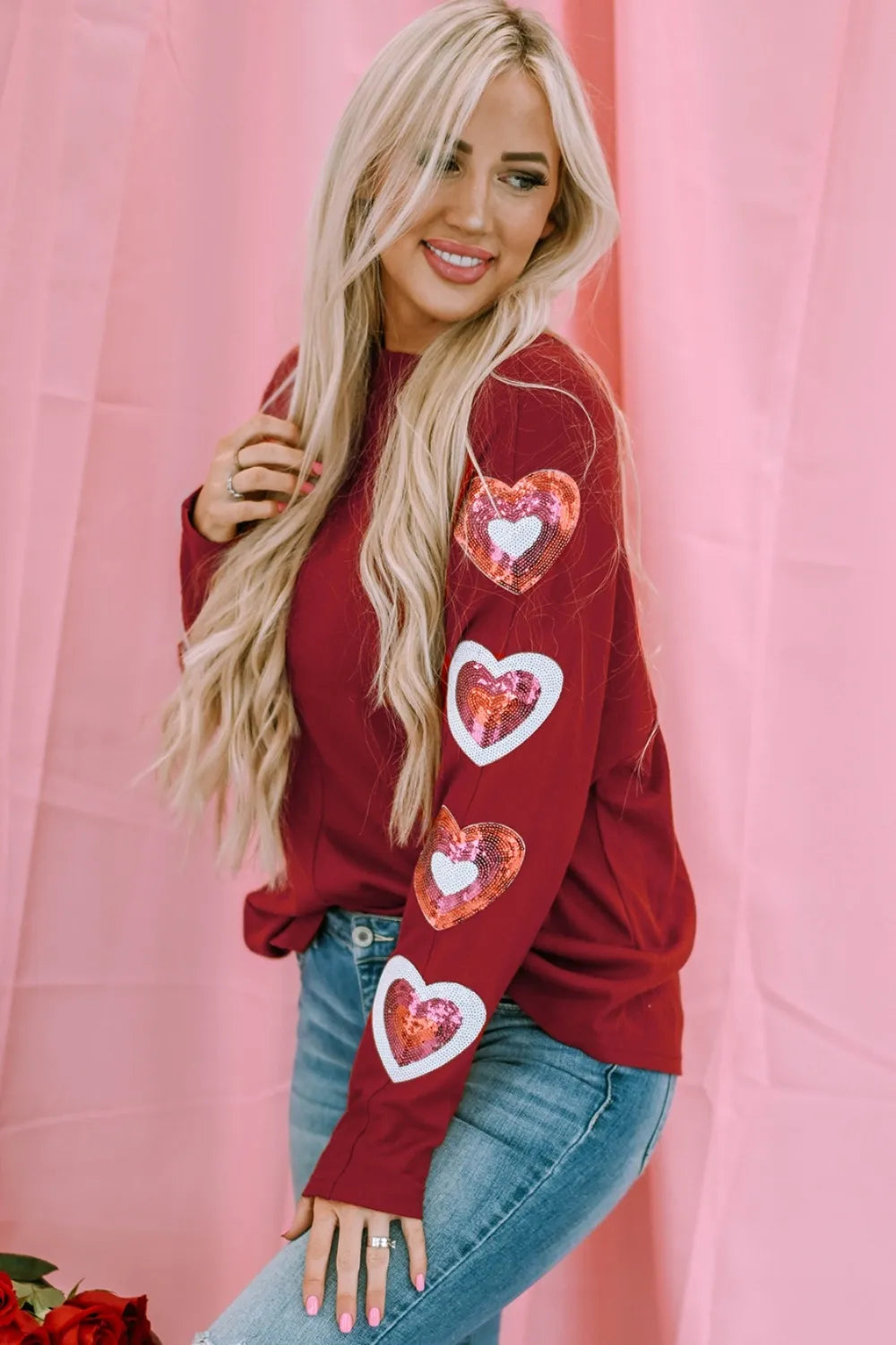Heart Sequin Round Neck Long Sleeve T-Shirt – Trendsi | ClozArt