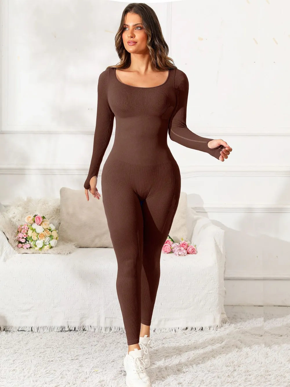 Scoop Neck Long Sleeve Active Jumpsuit – Trendsi | ClozArt