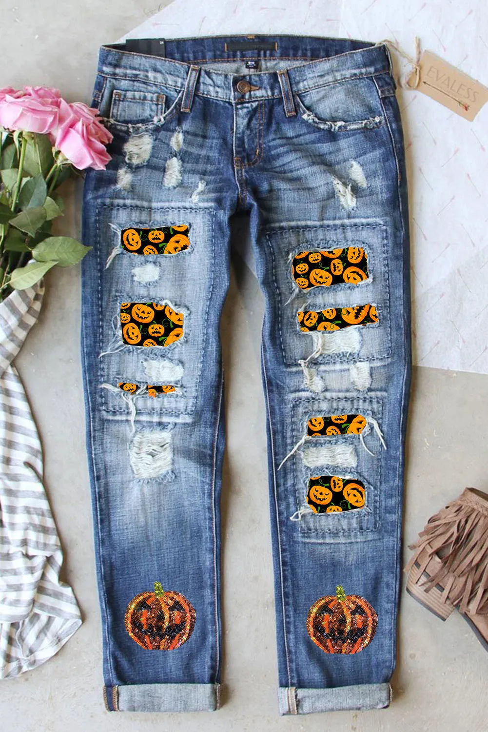 Pumpkin Distressed Straight Jeans – Trendsi | ClozArt