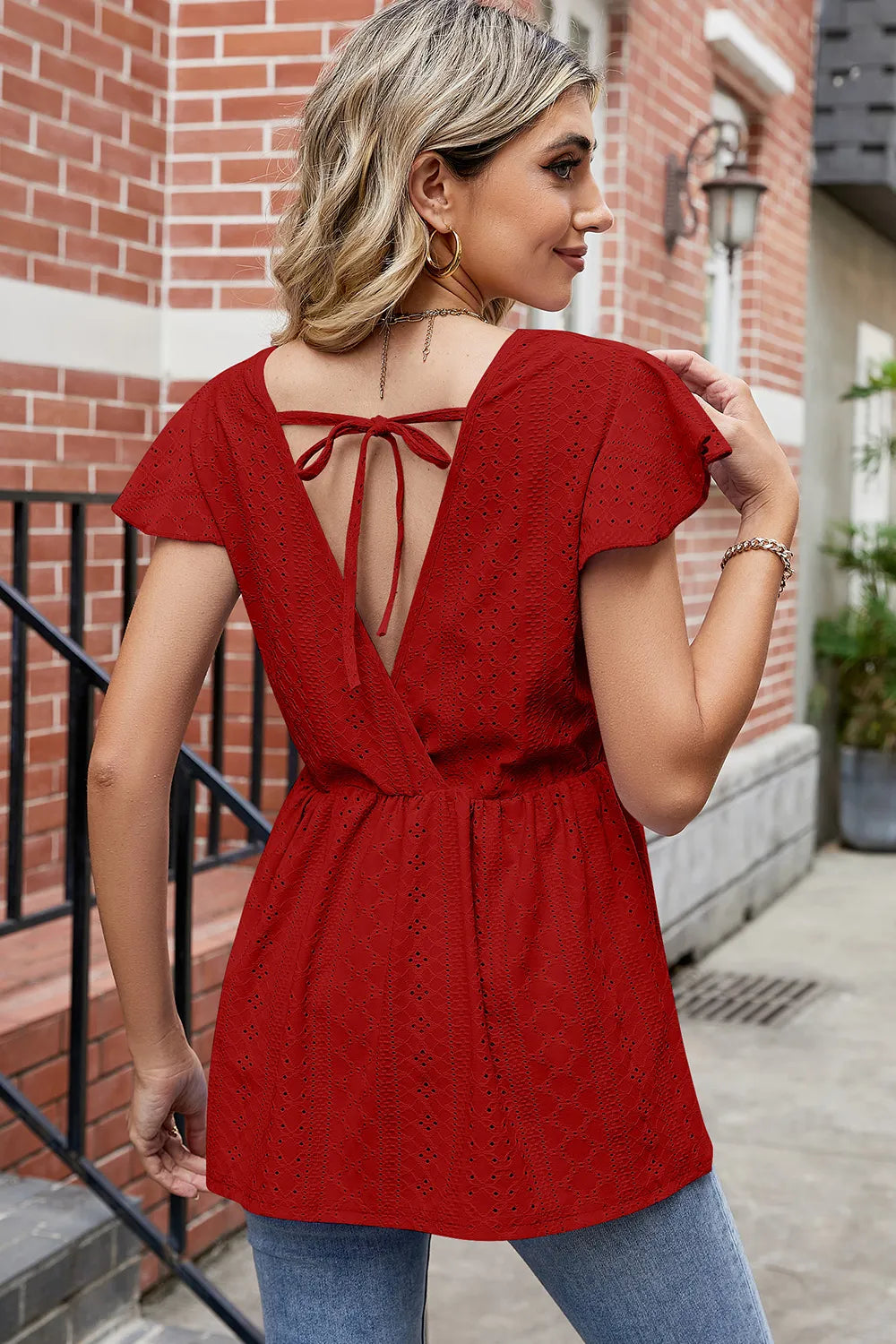 Tied Ruffled Round Neck Peplum T-Shirt – Trendsi | ClozArt