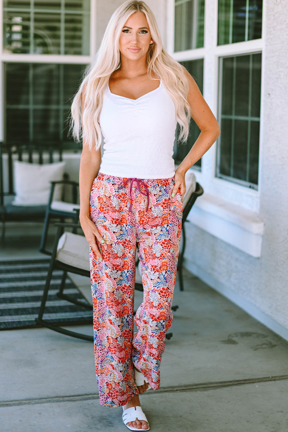 Printed Tie Waist Wide Leg Long Pants – Trendsi | ClozArt