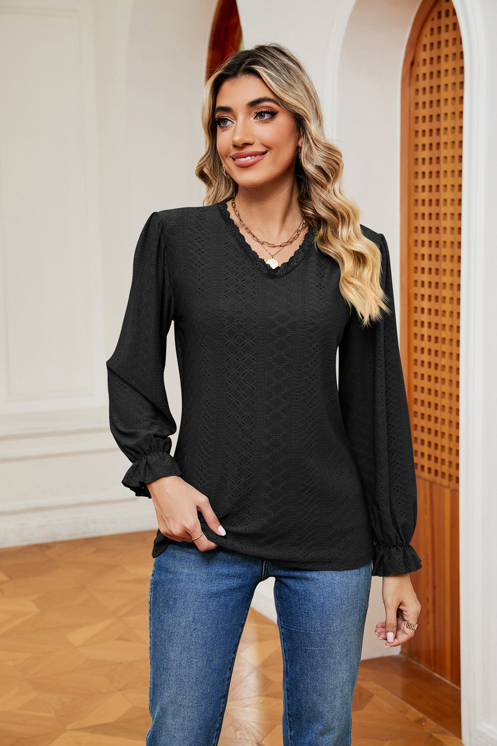 V-Neck Flounce Sleeve Blouse – Trendsi | ClozArt