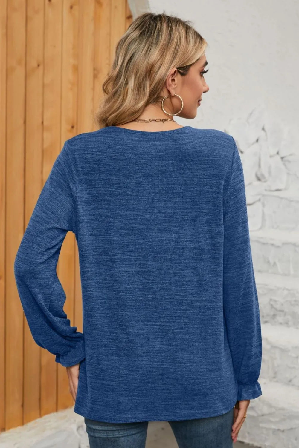 Ruched Round Neck Flounce Sleeve T-Shirt – Trendsi | ClozArt