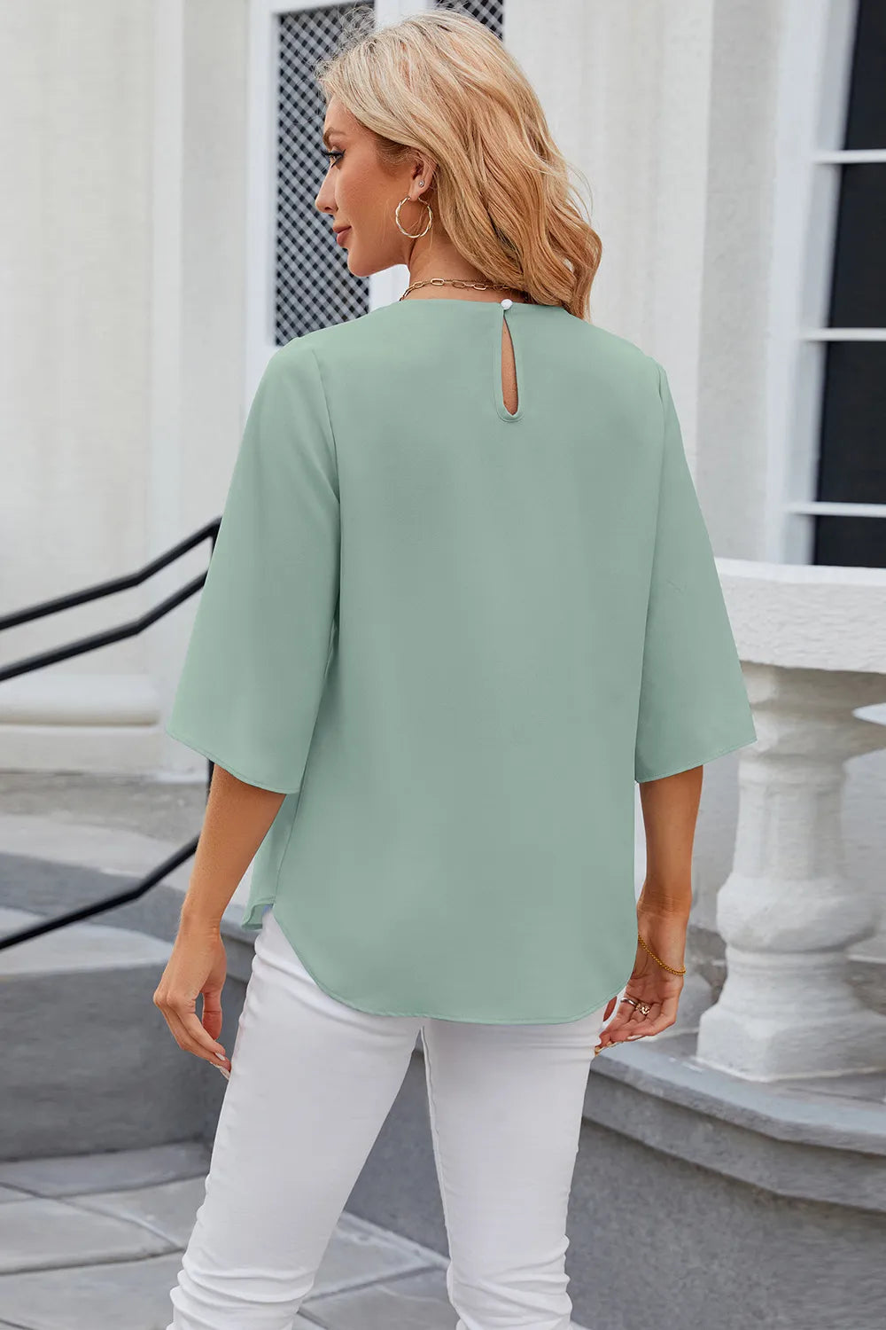 Round Neck Slit Half Sleeve Top – Trendsi | ClozArt
