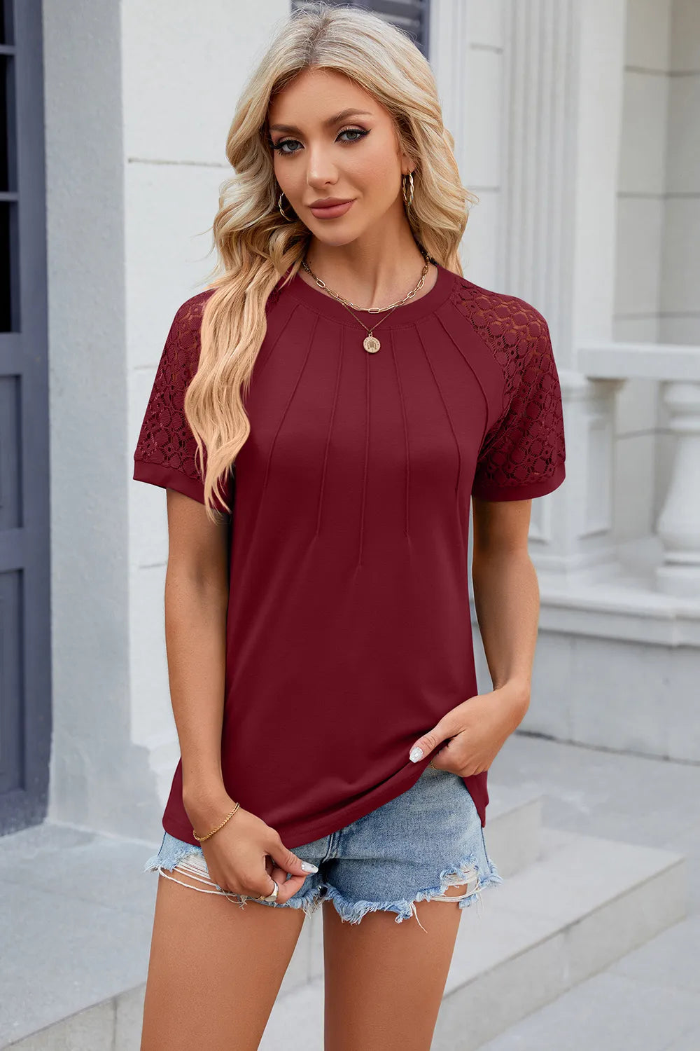 Openwork Round Neck Short Sleeve T-Shirt – Trendsi | ClozArt