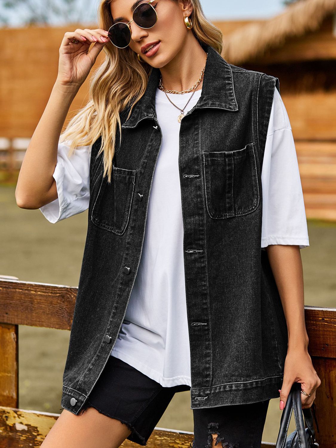 Button Down Denim Vest – Trendsi | ClozArt