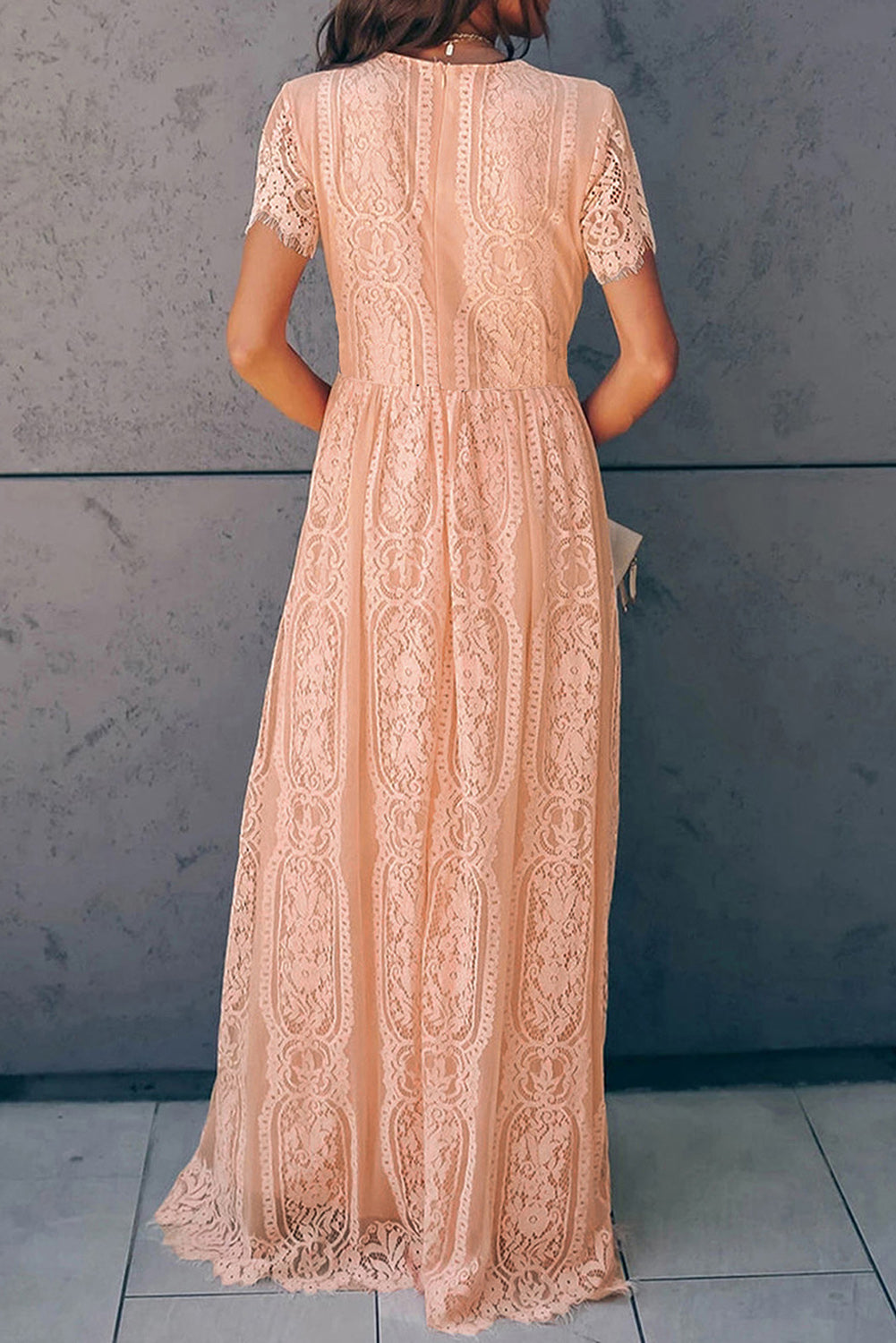 Scalloped Trim Lace Plunge Dress – Trendsi | ClozArt
