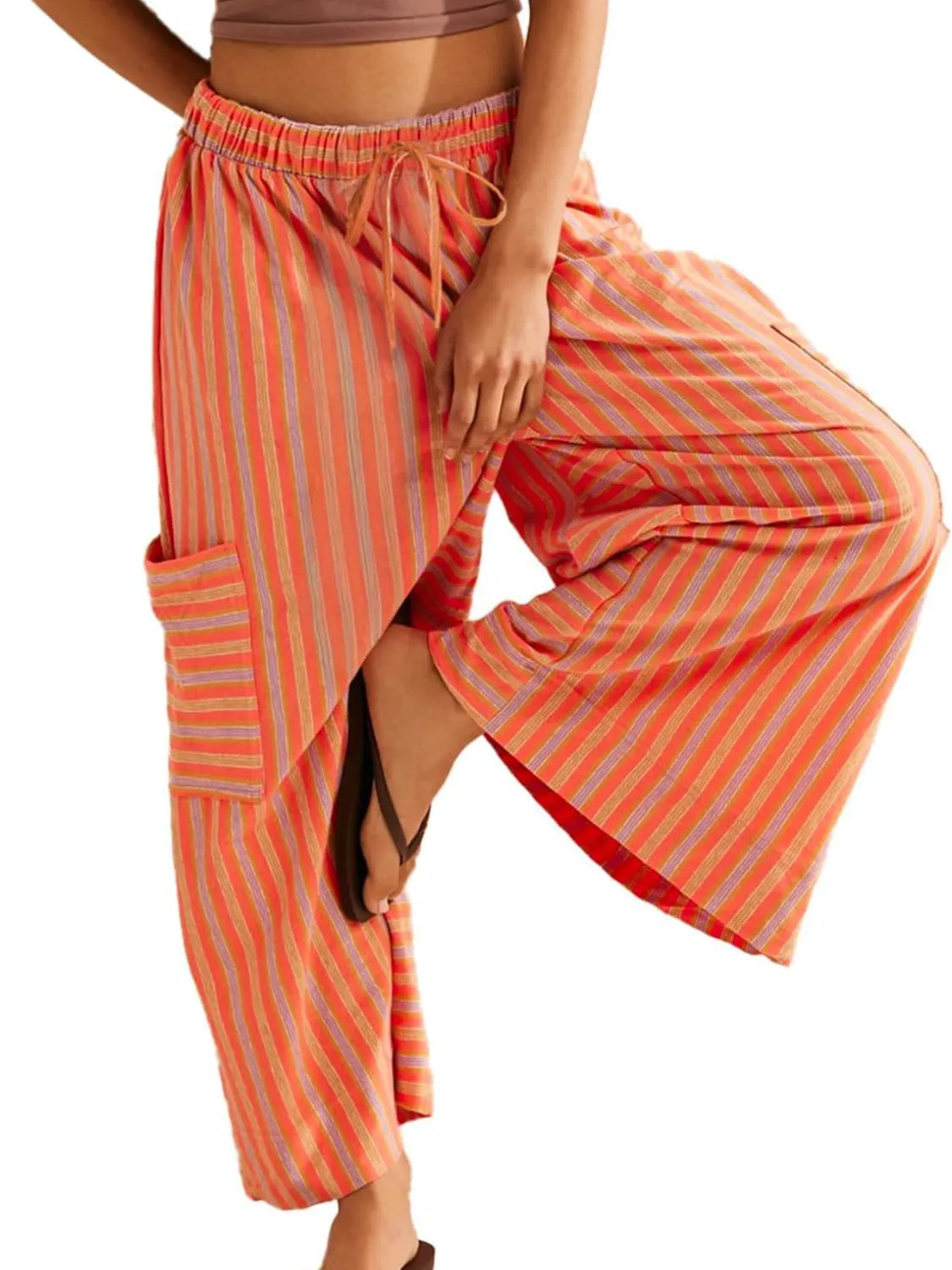 Contrast Striped Wide leg Pants – Trendsi | ClozArt