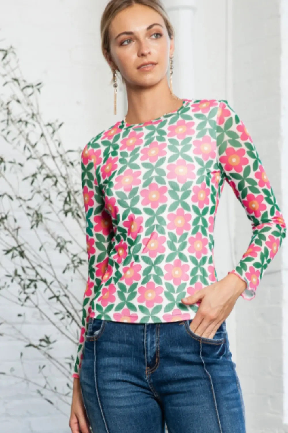 Floral Round Neck Long Sleeve Top – Trendsi | ClozArt