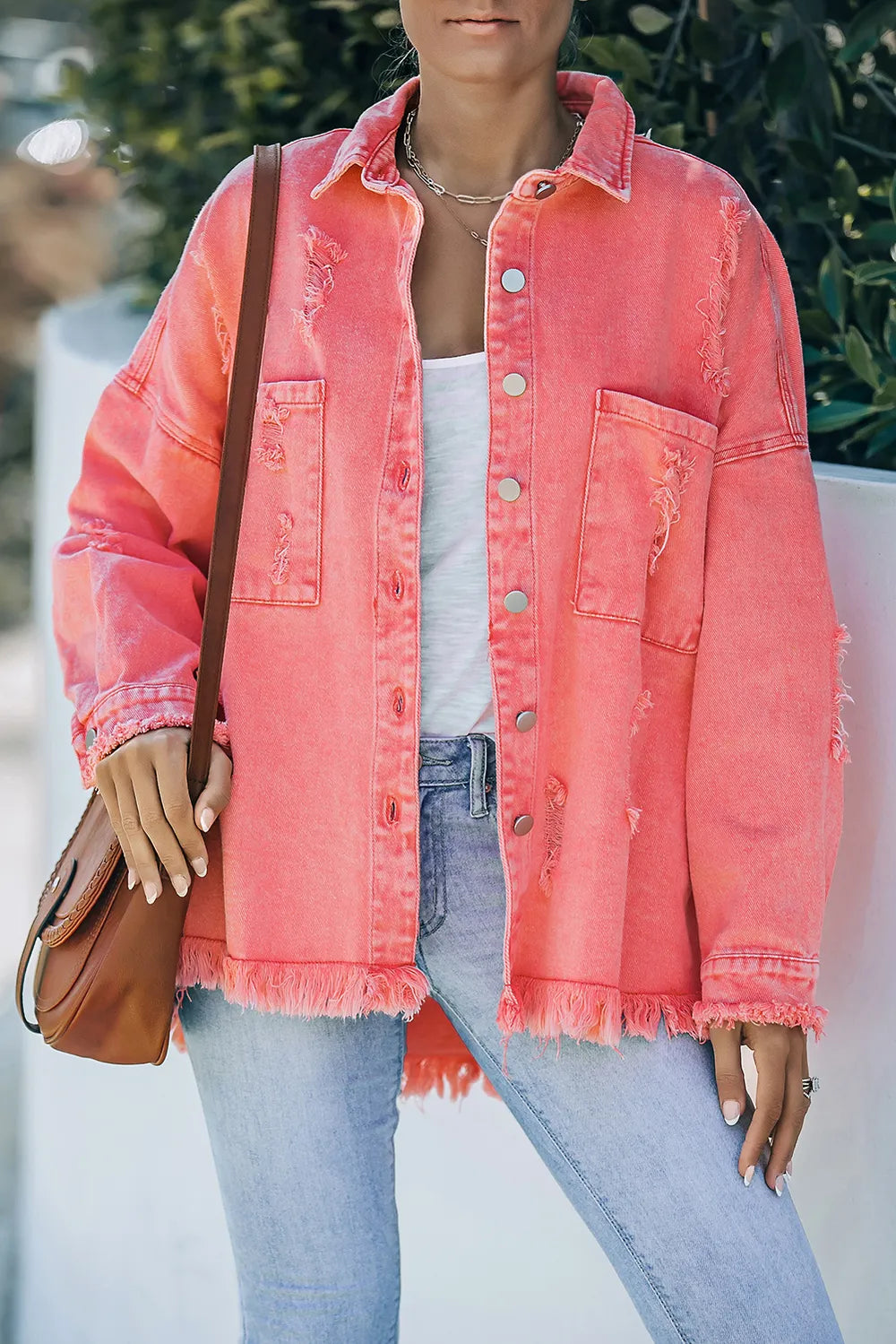Distressed Button Up Raw Hem Denim Jacket – Trendsi | ClozArt