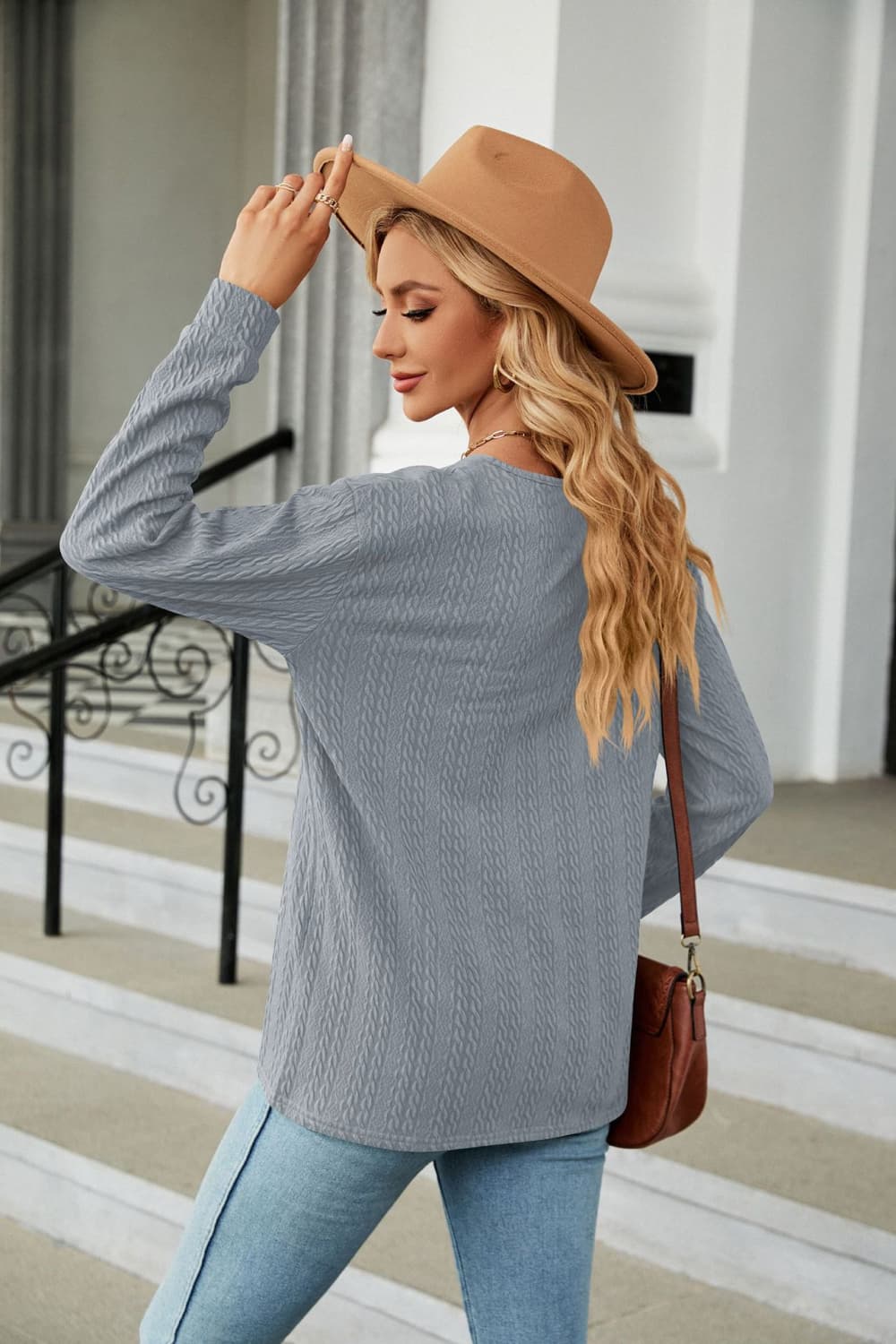 Decorative Button V-Neck Long Sleeve T-Shirt – Trendsi | ClozArt