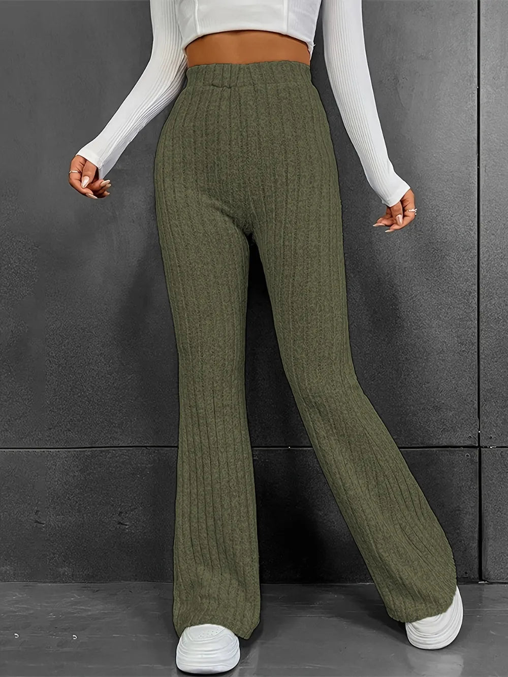 Ribbed High Waist Bootcut Pants – Trendsi | ClozArt