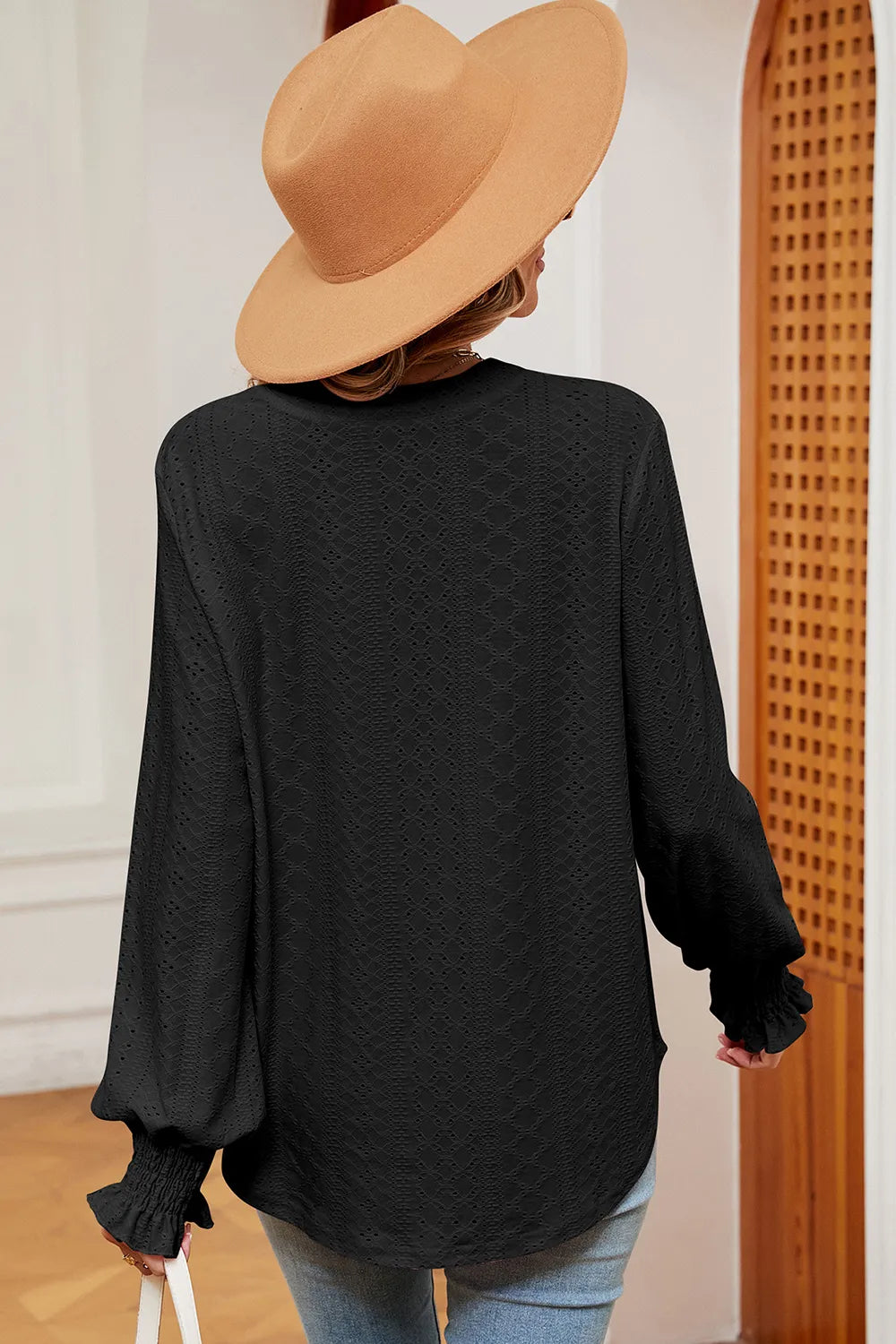 Eyelet Notched Long Sleeve T-Shirt – Trendsi | ClozArt