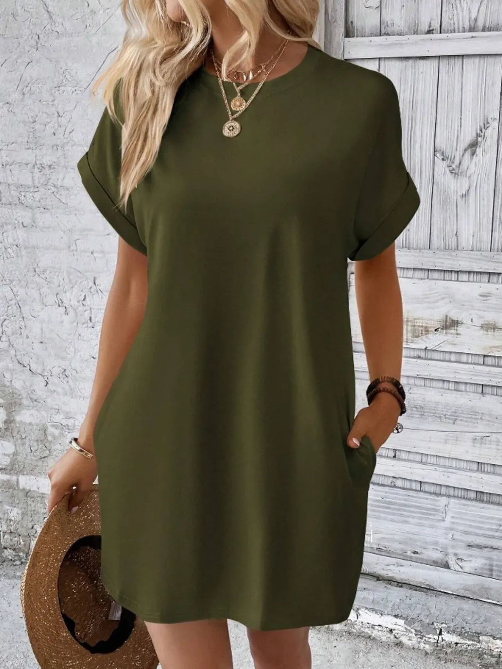 Pocketed Round Neck Short Sleeve Dress – Trendsi | ClozArt