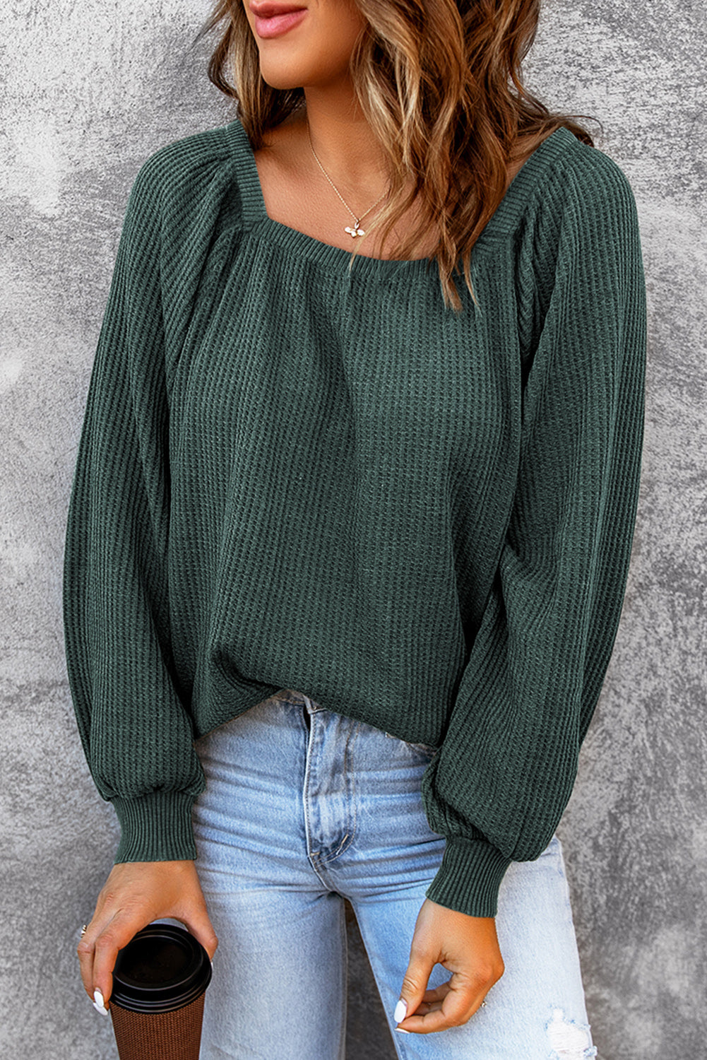 Square Neck Waffle-Knit Top – Trendsi | ClozArt