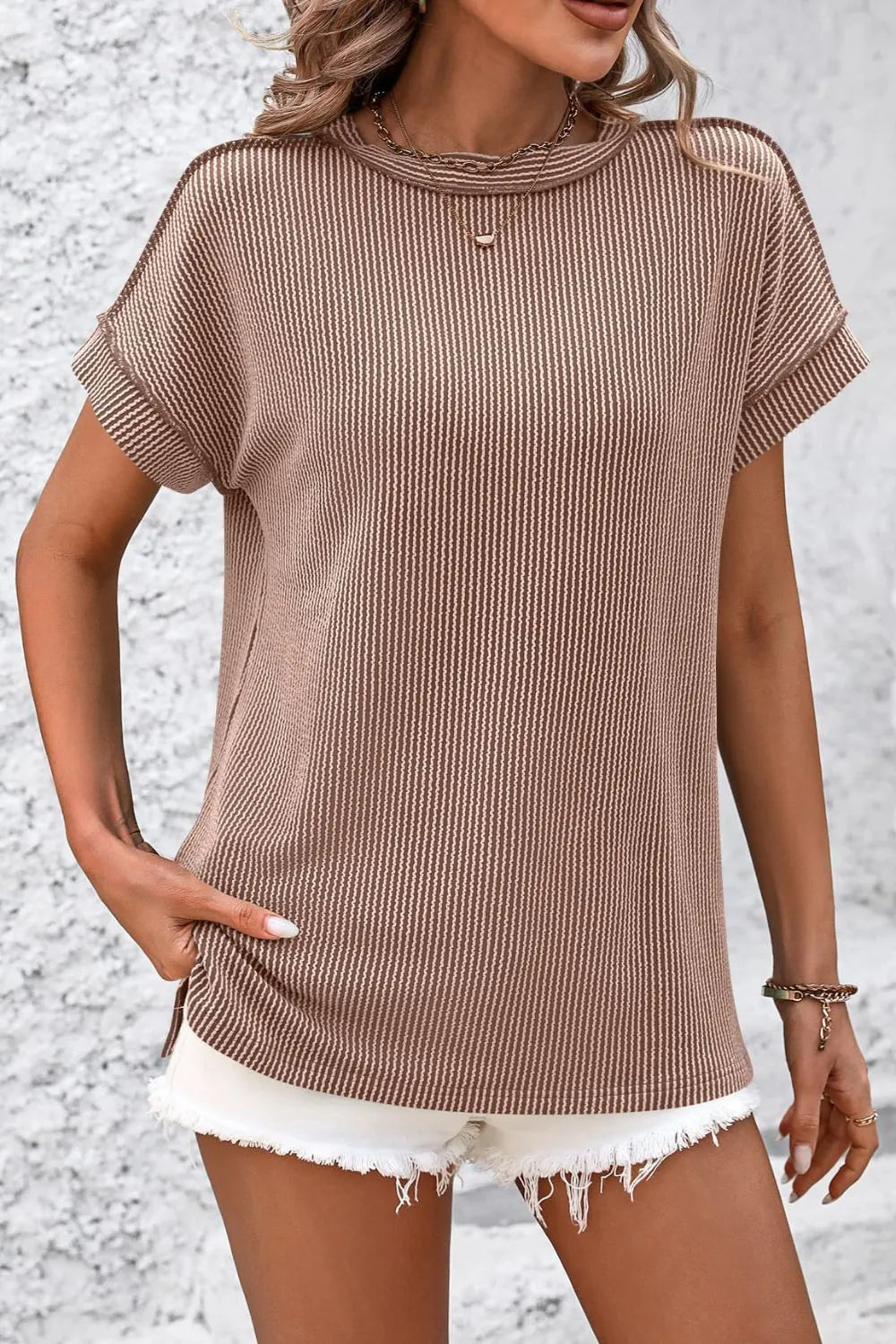Mandy Striped Round Neck Short Sleeve T-Shirt – Trendsi | ClozArt