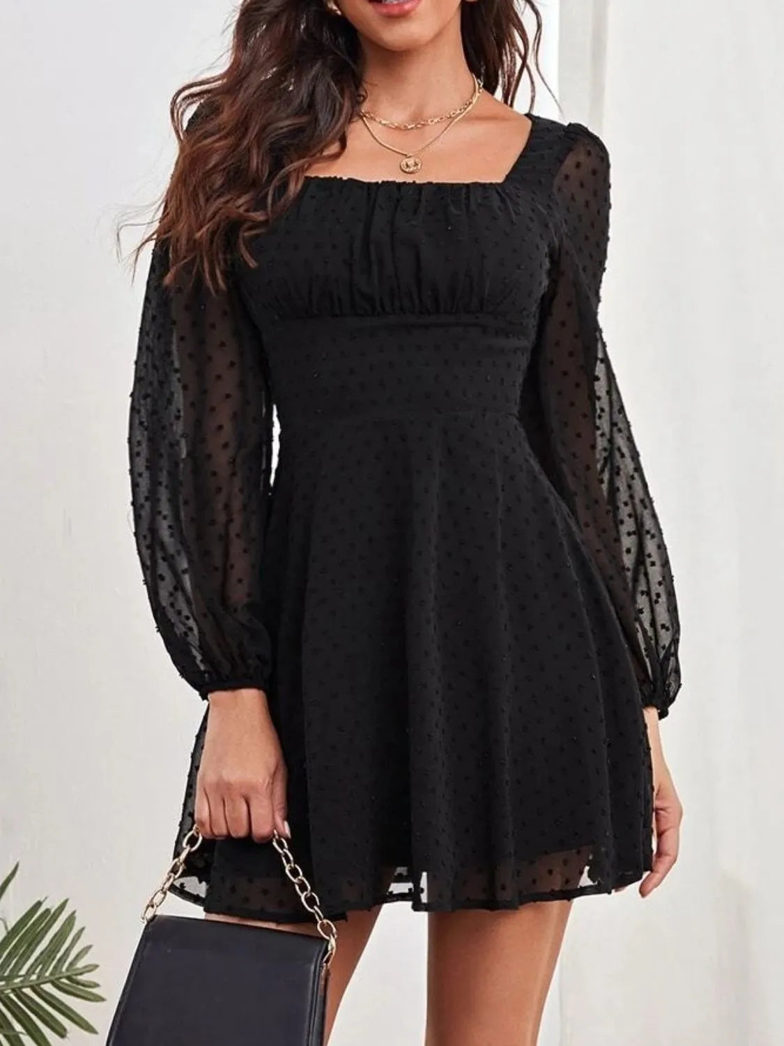 Swiss Dot Long Sleeve Mini Dress – Trendsi | ClozArt