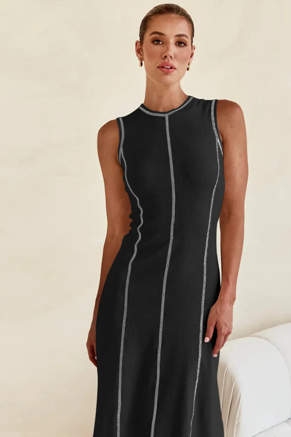 Contrast Stitching Maxi Tank Dress – Trendsi | ClozArt