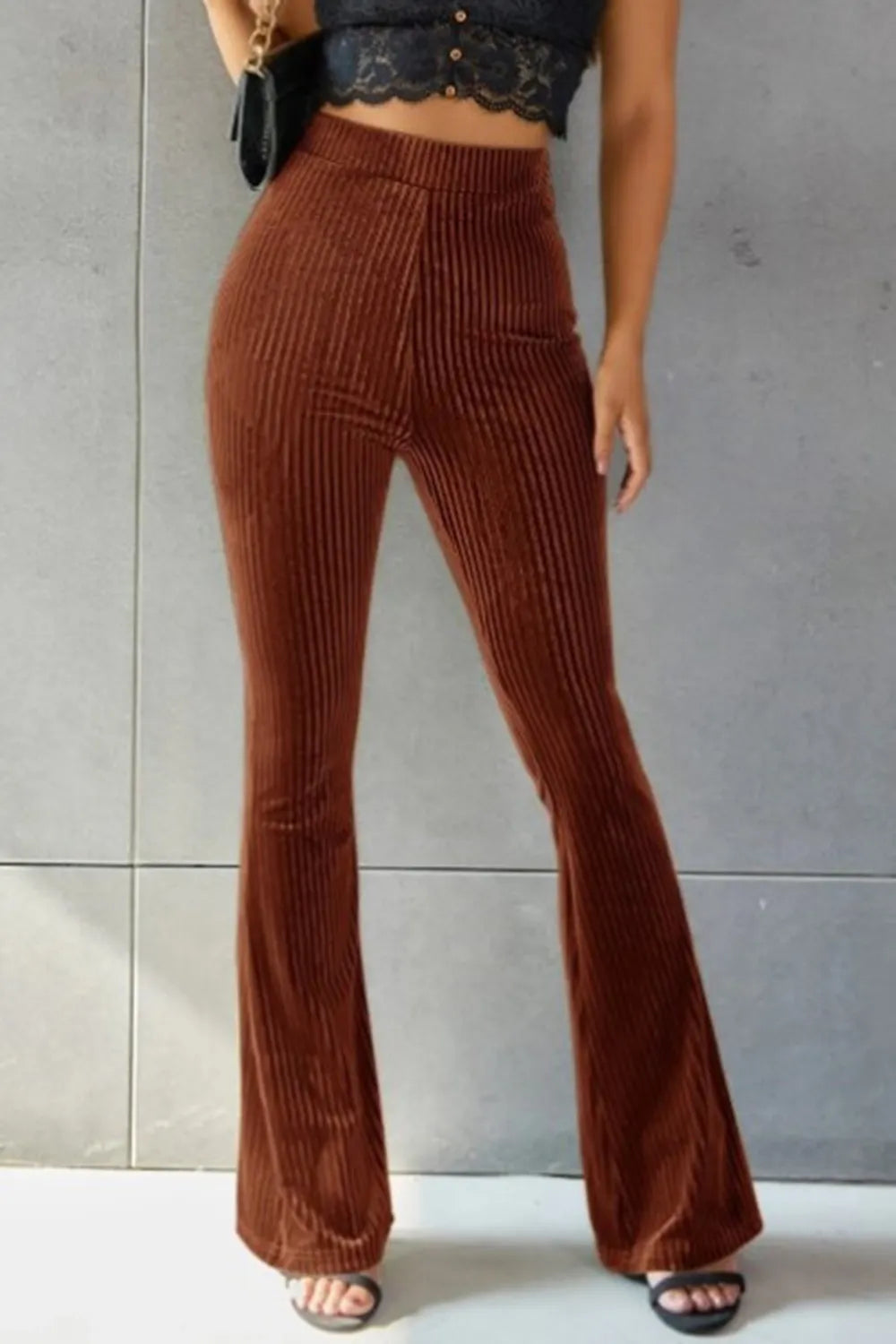 Ribbed High Waist Flare Pants – Trendsi | ClozArt
