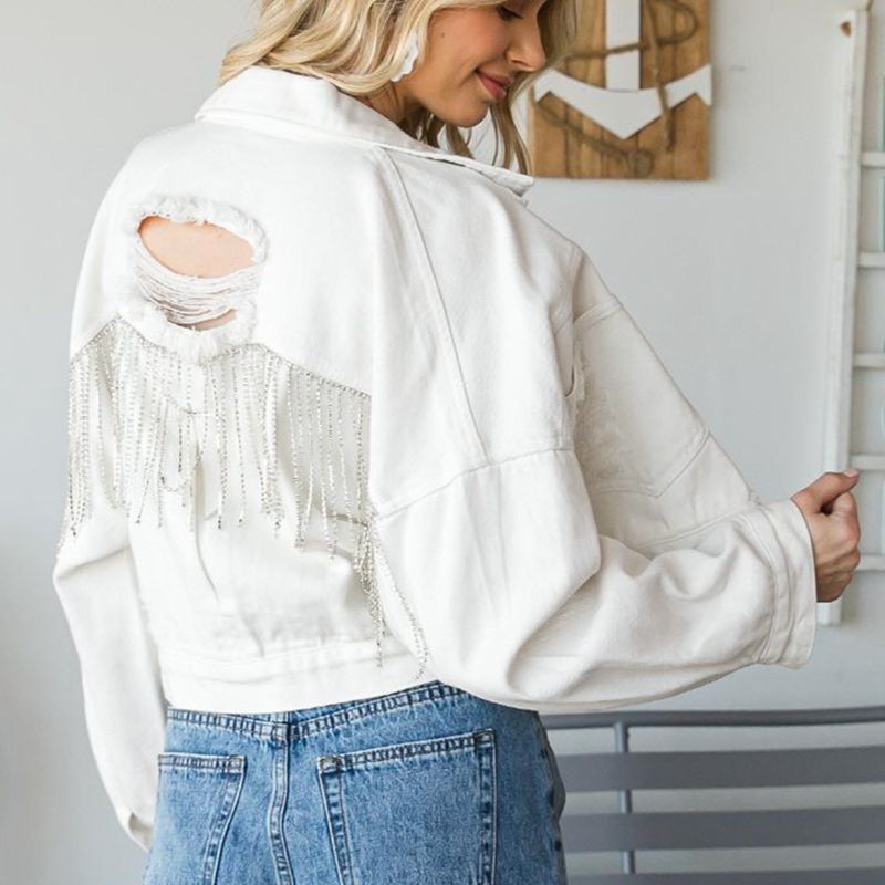 Cropped Collared Neck Dropped Shoulder Denim Jacket – Trendsi | ClozArt