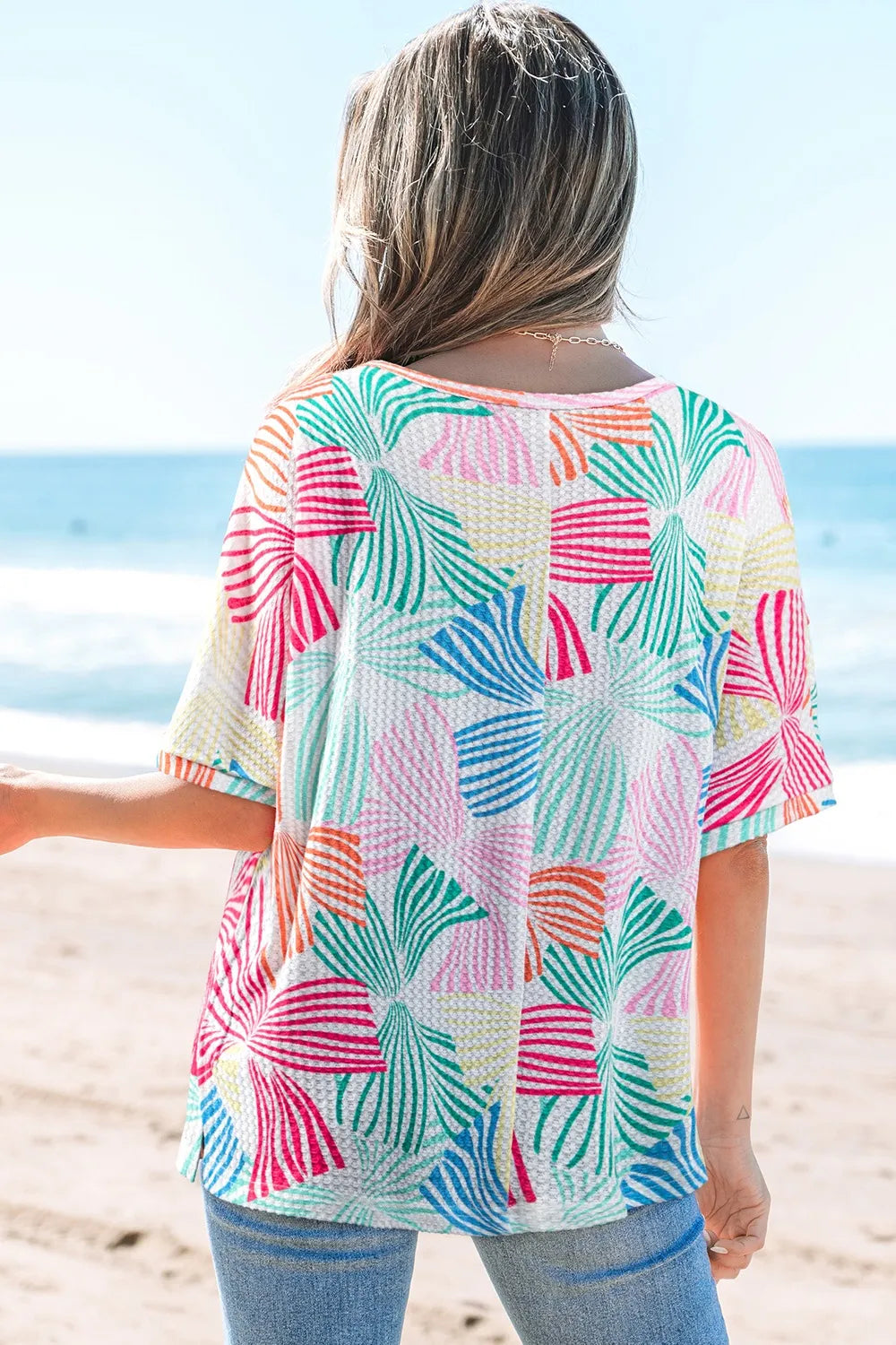 Printed Round Neck Half Sleeve Top – Trendsi | ClozArt