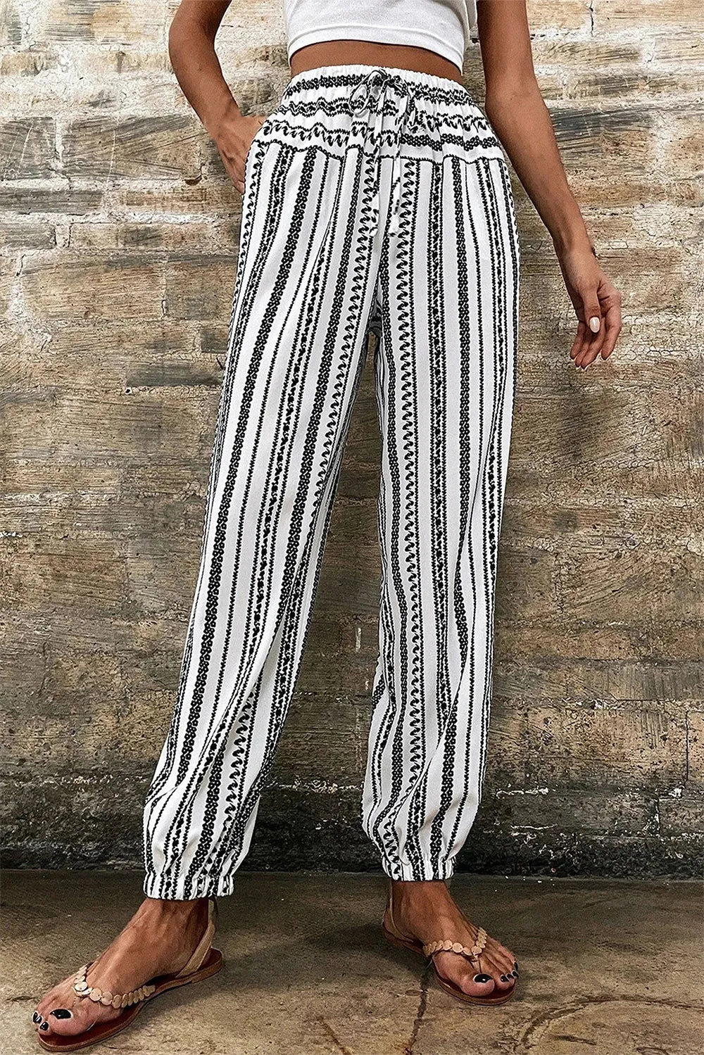 Printed Elastic Waist Pants – Trendsi | ClozArt