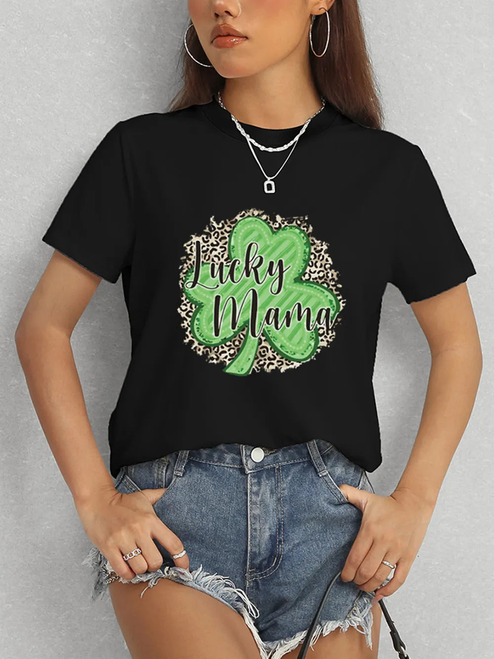 LUCKY MAMA Round Neck T-Shirt – Trendsi | ClozArt