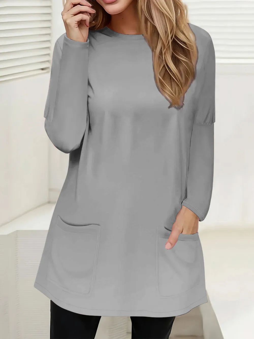 Full Size Pocketed Round Neck Long Sleeve T-Shirt – Trendsi | ClozArt