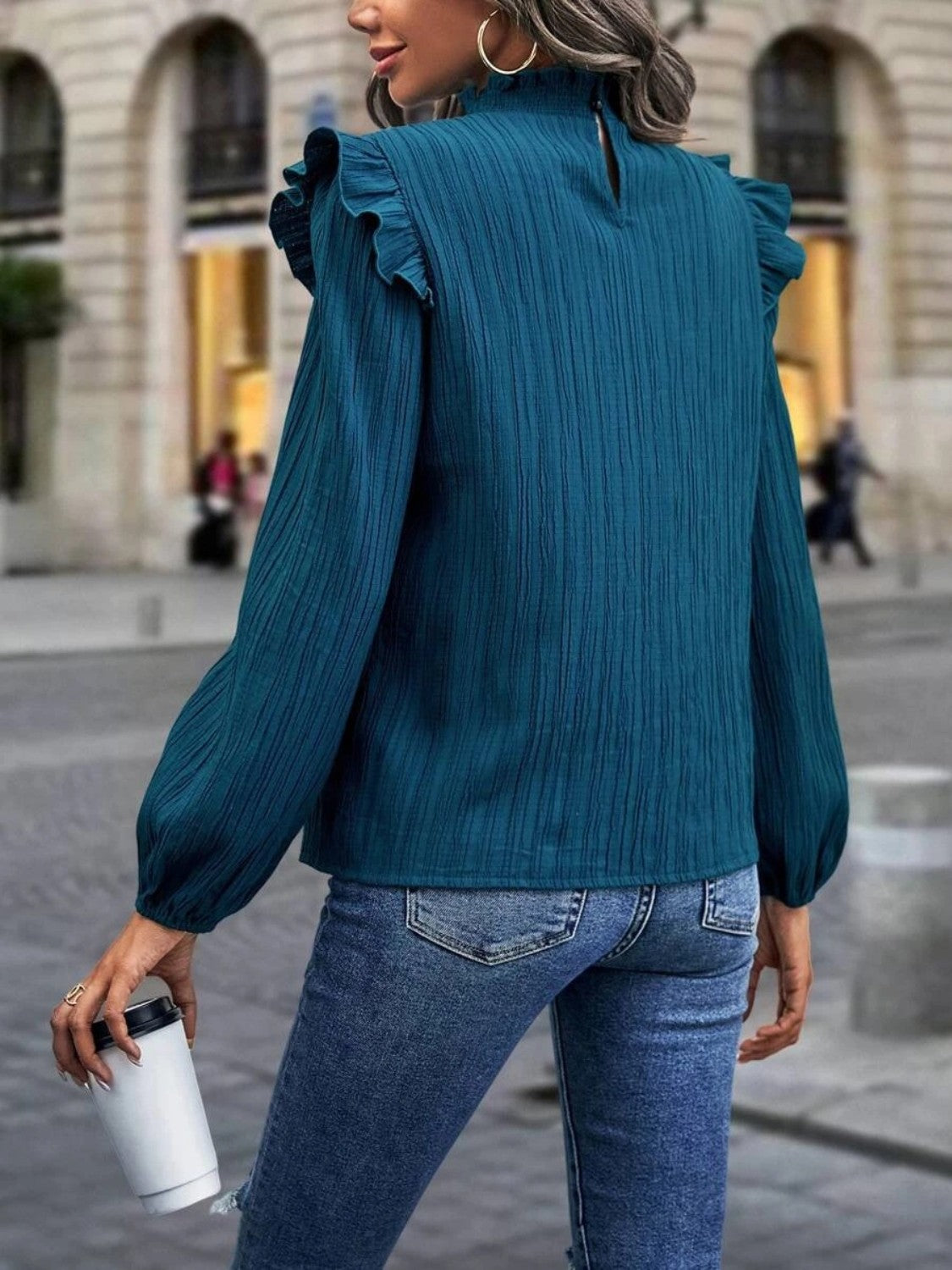 Mock Neck Ruffle Shoulder Blouse – Trendsi | ClozArt
