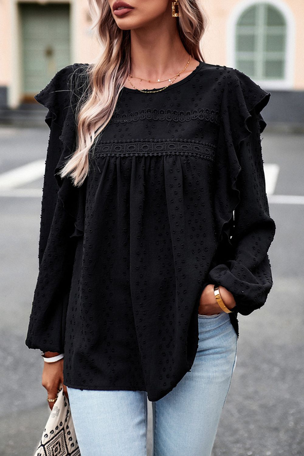 Devine Ruffle Trim Balloon Sleeve Blouse – Trendsi | ClozArt