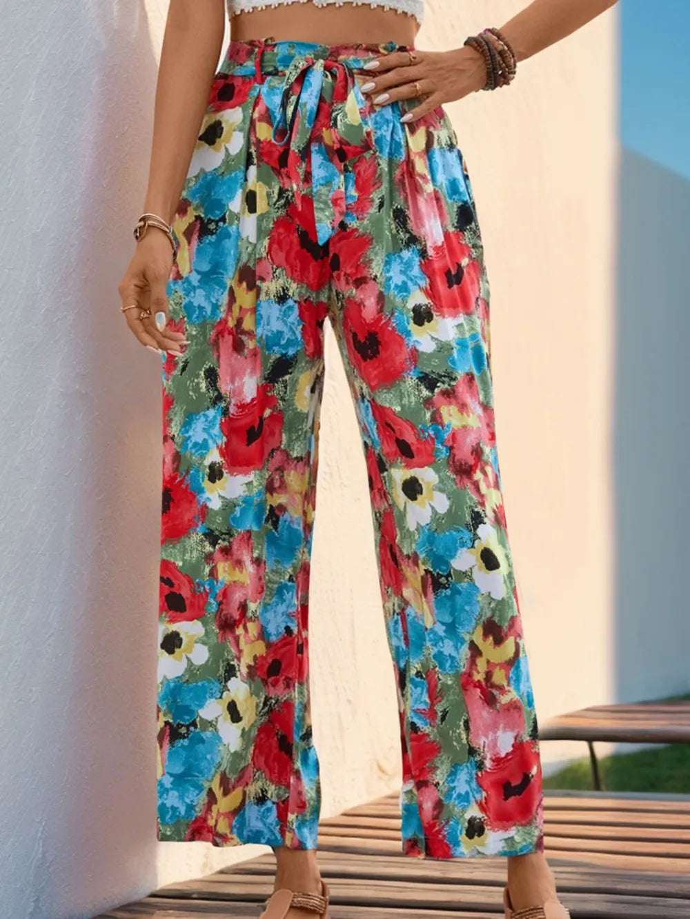 Perfee Tied Printed Wide Leg Pants – Trendsi | ClozArt