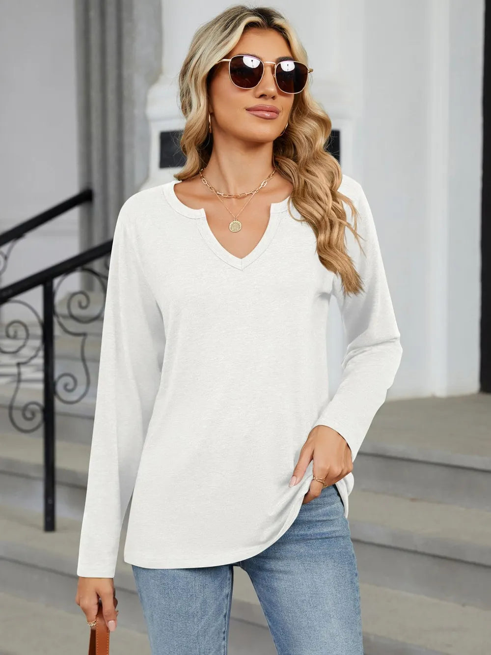 Notched Long Sleeve T-Shirt – Trendsi | ClozArt
